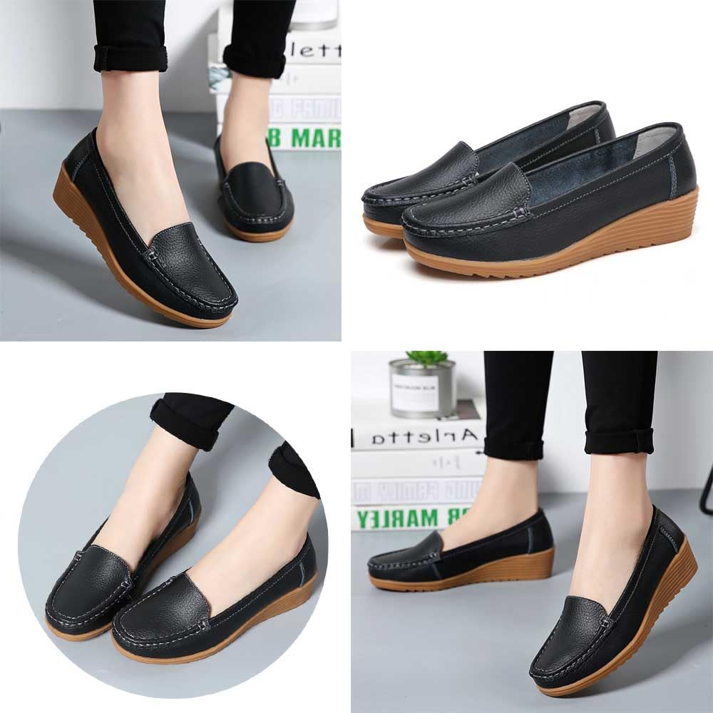 Comfortable Women's Nursing Shoes - Slip On Leather Loafers for Nurses & Restaurant Workers | Lightweight Walking Shoes for Healthcare Professionals & Service Industry