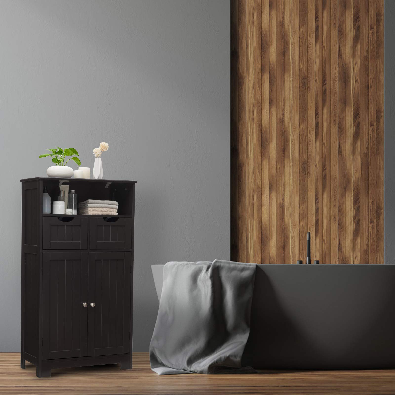 GLACER Multifunctional Floor Cabinet with Removable Drawers & Adjustable Shelf - 24 x 12 x 43 Inches Bathroom Storage Organizer for Living Room, Kitchen, Entryway - Space-Saving Brown Wood Cabinet (Perfect for Small Spaces & Home Organization)