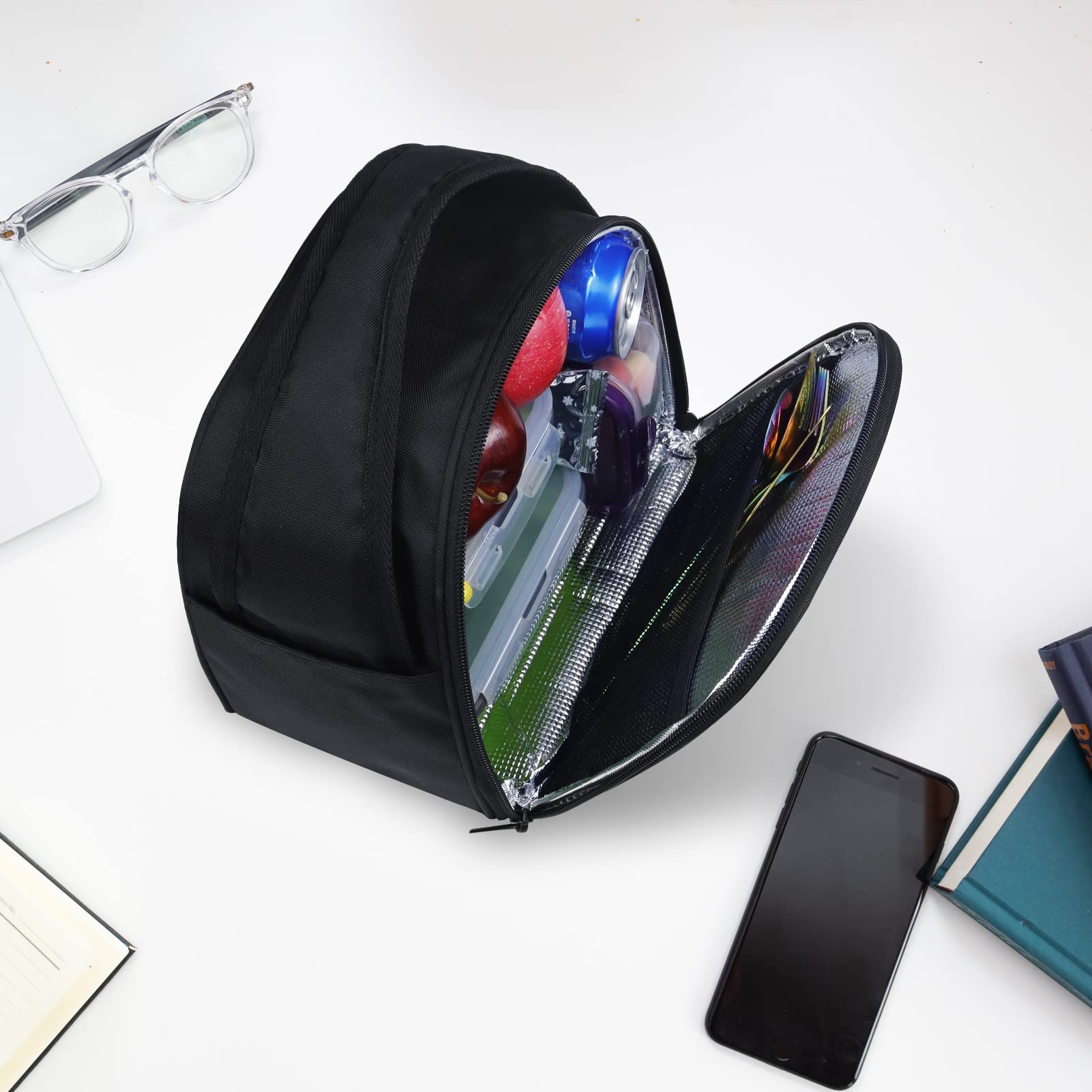 Gloppie Insulated Lunch Bag - Reusable Cooler Lunch Box for Adults & Kids - Bento Box Tote - Perfect for Work, School, Picnics & Outdoor Activities (Black)
