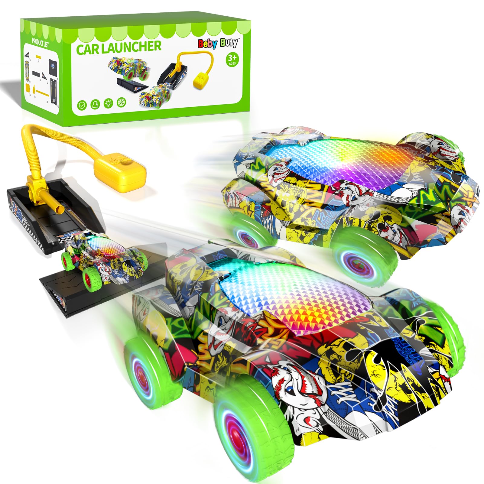 Best Car Launcher Toy for Kids Ages 3-8 - Indoor & Outdoor Racing Game Set - Fun Birthday Gift for 3 4 5 6 Year Old Boys - Perfect for Backyard Play, Birthday Parties & Family Fun