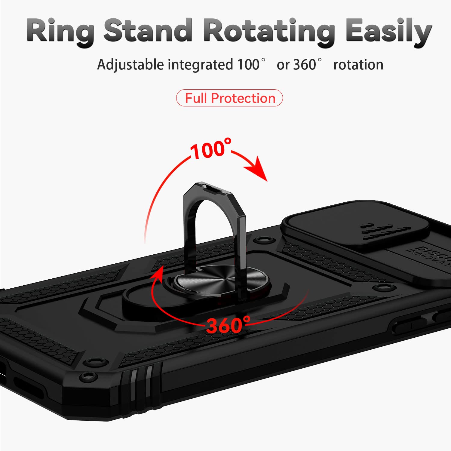 Premium Shockproof iPhone X/Xs Case with Slide Camera Cover, HD Screen Protector & Magnetic Rotating Kickstand - Military Grade Protection (Black) | Perfect for Outdoor Activities, Travel & Daily Use