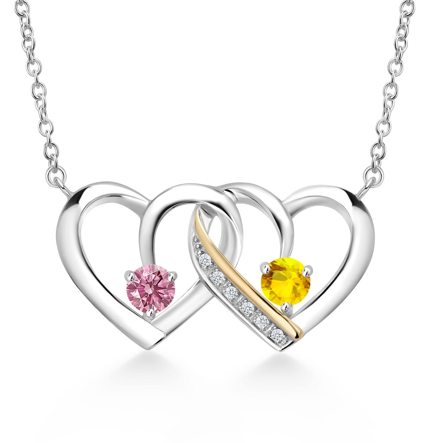 0.64Ct Pink Lab Diamond & Sapphire Heart Necklace - Romantic Gift