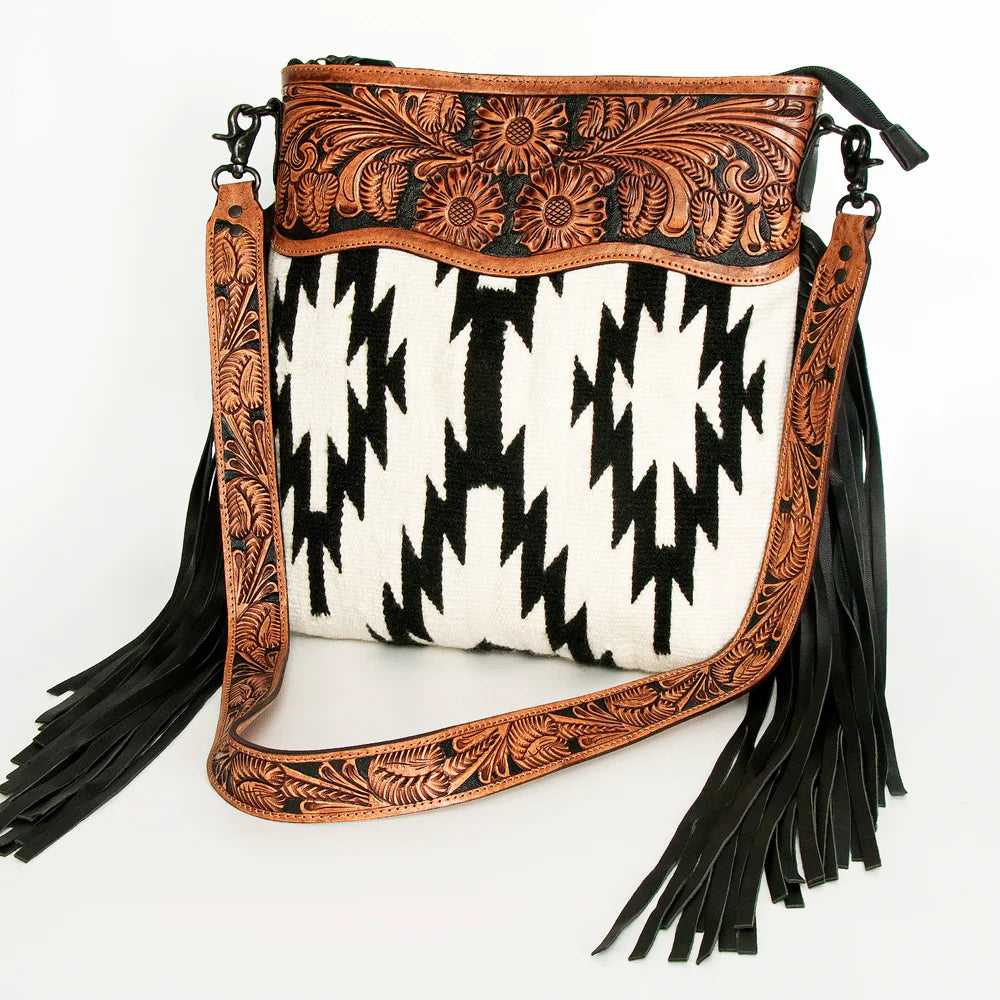 American Darling Black & White Tooled Leather Purse for Women | Vintage Western Handbag | Perfect for Cowgirl Style, Rodeo Events & Everyday Use