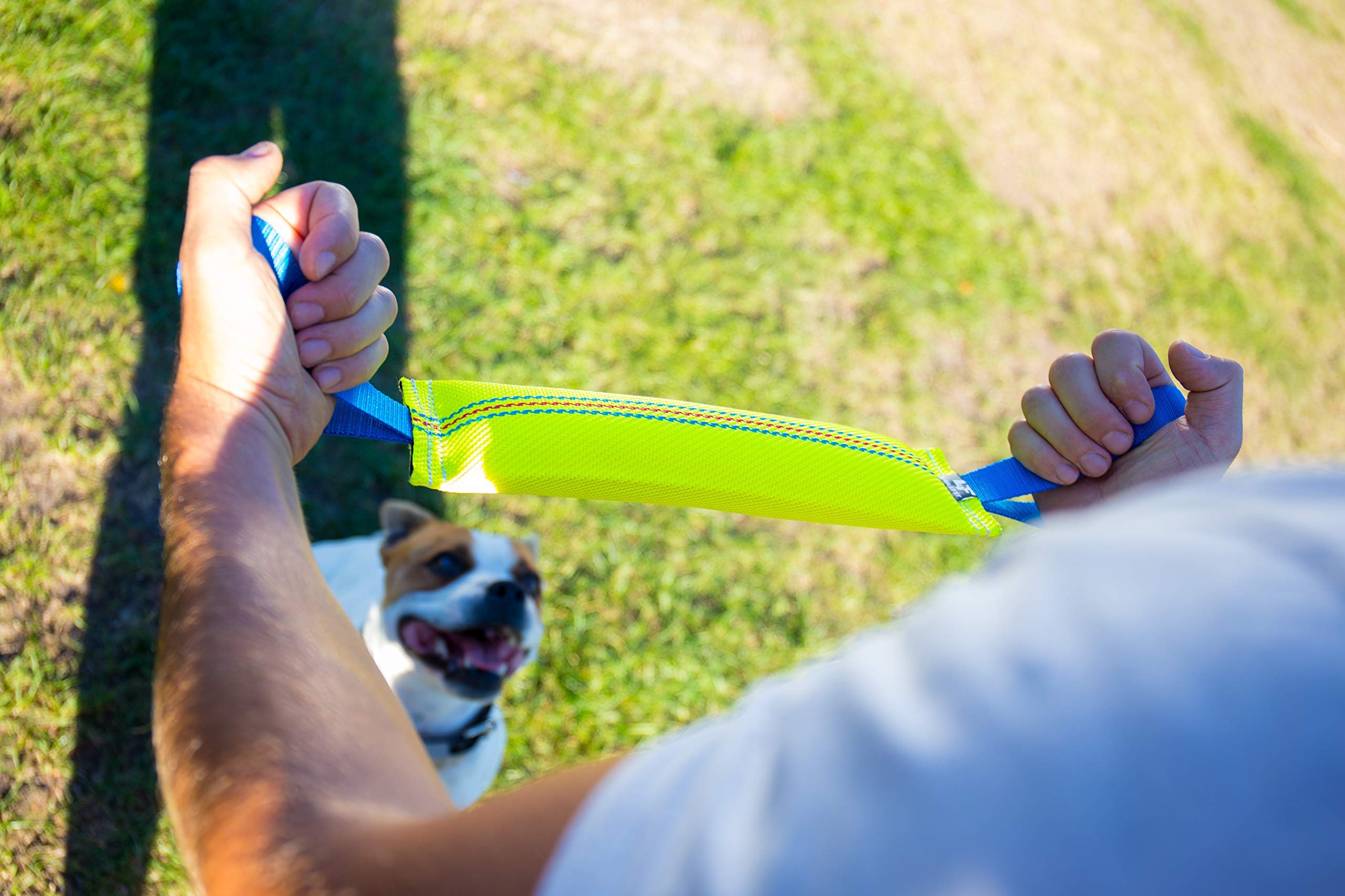 Bull Fit Dog Bite Tug Toy - Durable Chew Toy with 2 Strong Handles & Bungee Cord for Aggressive Chewers - Perfect for Tug-of-War, Training, and Playtime with Large Dogs