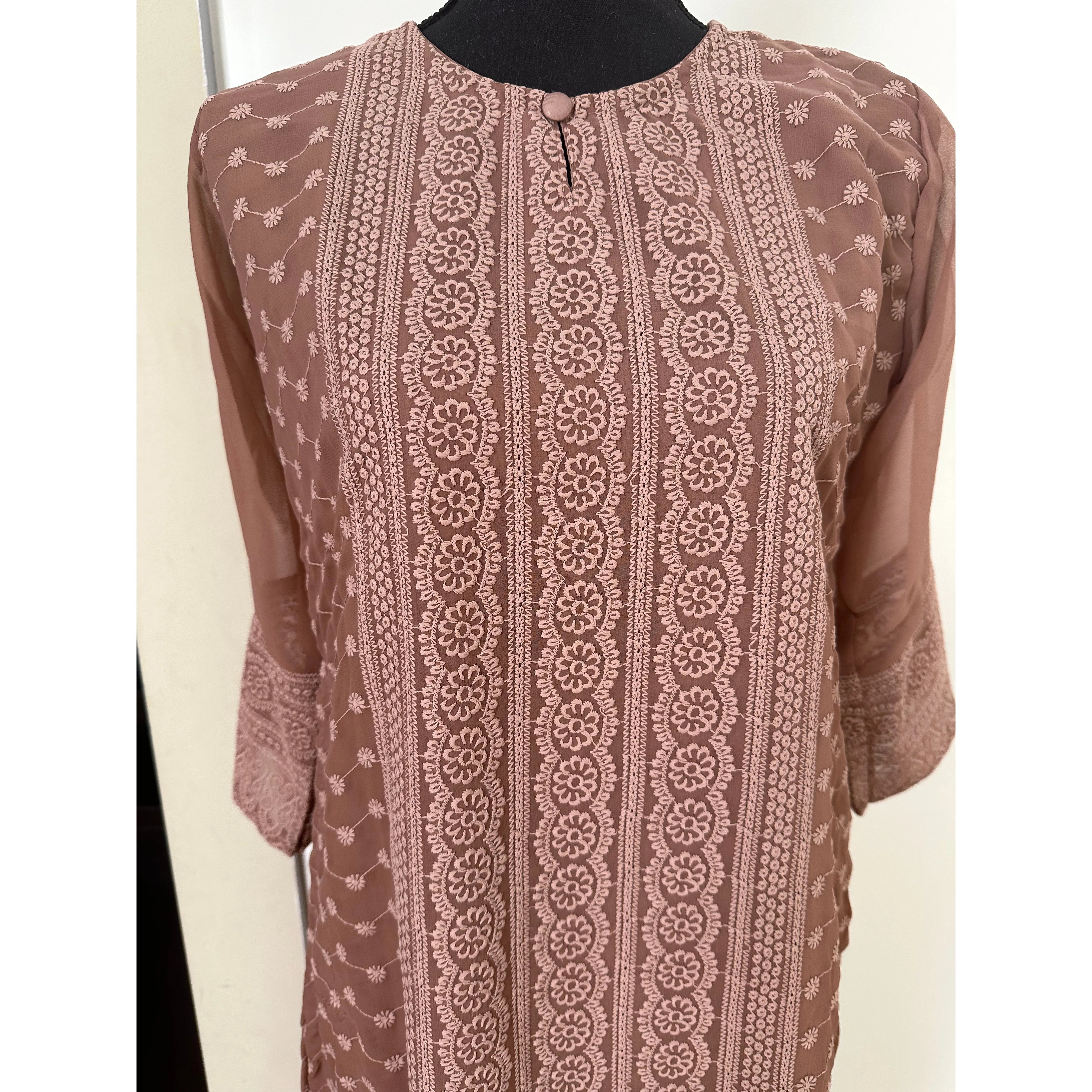 Light Brown Lakhnavi Kurta for Women - Elegant Traditional Indian Tunic - Perfect for Festivals, Weddings & Casual Wear