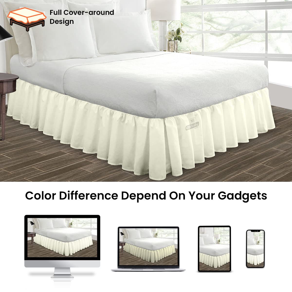 Premium 18 Inch Ruffled Bed Skirt - Microfiber Fabric, Fade & Wrinkle Resistant, Anti-Static - King Size Cream Bedskirt with Extra Storage Space | Perfect for Guest Rooms, Master Bedrooms & Clutter-Free Home Decor