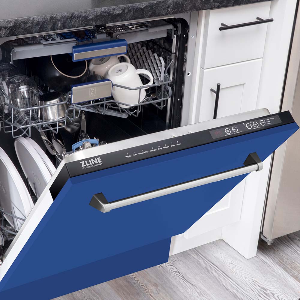 ZLINE 24 Inch Tallac Series 3rd Rack Tall Tub Dishwasher - Blue Matte Finish with Stainless Steel Tub, 51dBa Ultra Quiet (DWV BM 24) | Perfect for Modern Kitchens, Small Spaces & Energy-Efficient Homes