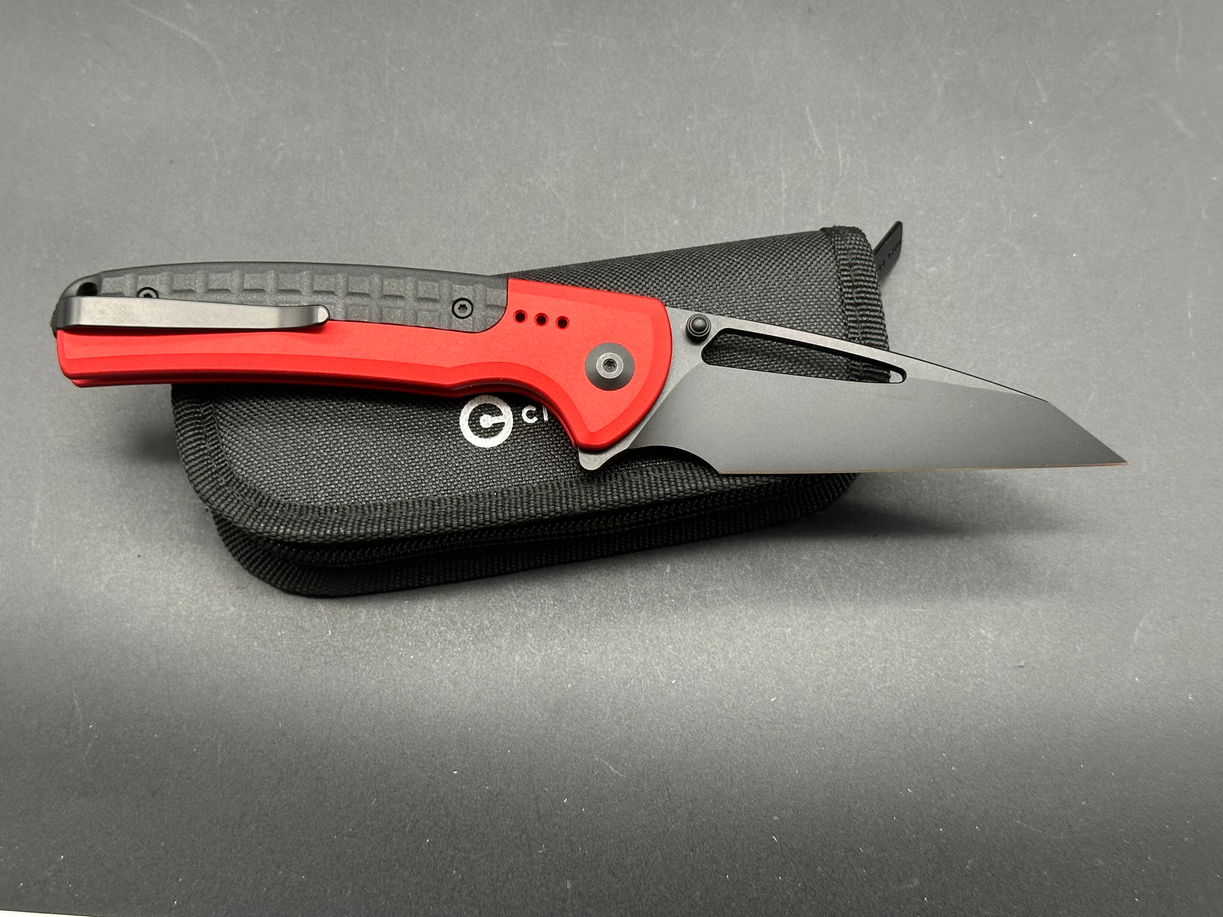 CIVIVI SENTINEL STRIKE Button Lock Folding Knife - Red Aluminum Handle, K110 Black Blade - EDC Pocket Knife for Outdoor, Camping & Everyday Carry