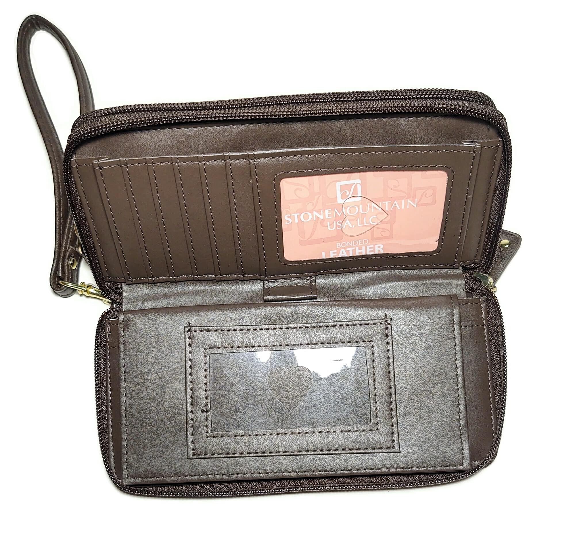 Stone Mountain Crunch SLG Wristlet Wallet for Women - Matte Brown Leather Crossbody Phone Purse - Perfect for Travel, Shopping & Everyday Use