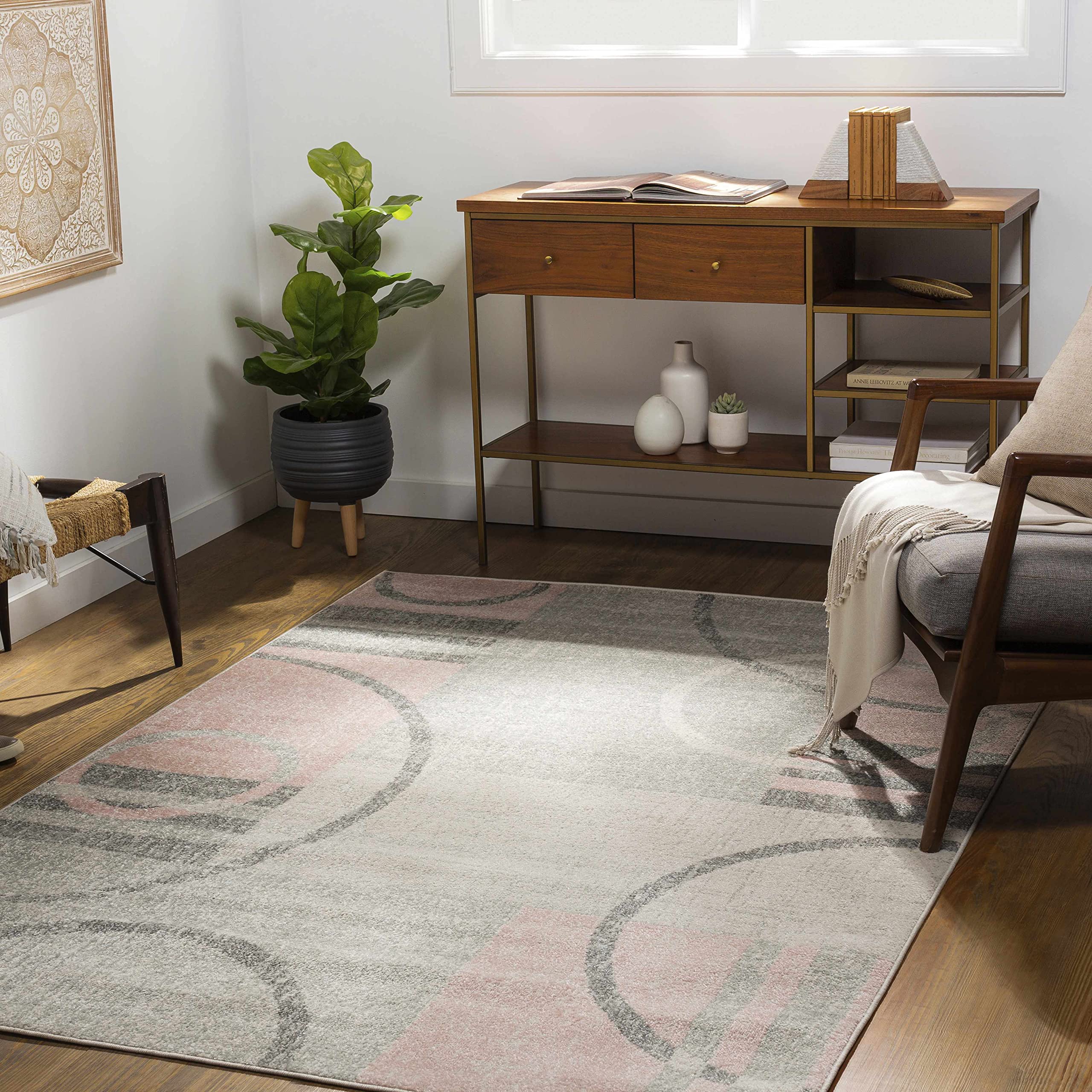 Hauteloom Gronant Soft Plush Area Rug for Living Room & Bedroom - Gray, Beige, Pink - 7'10