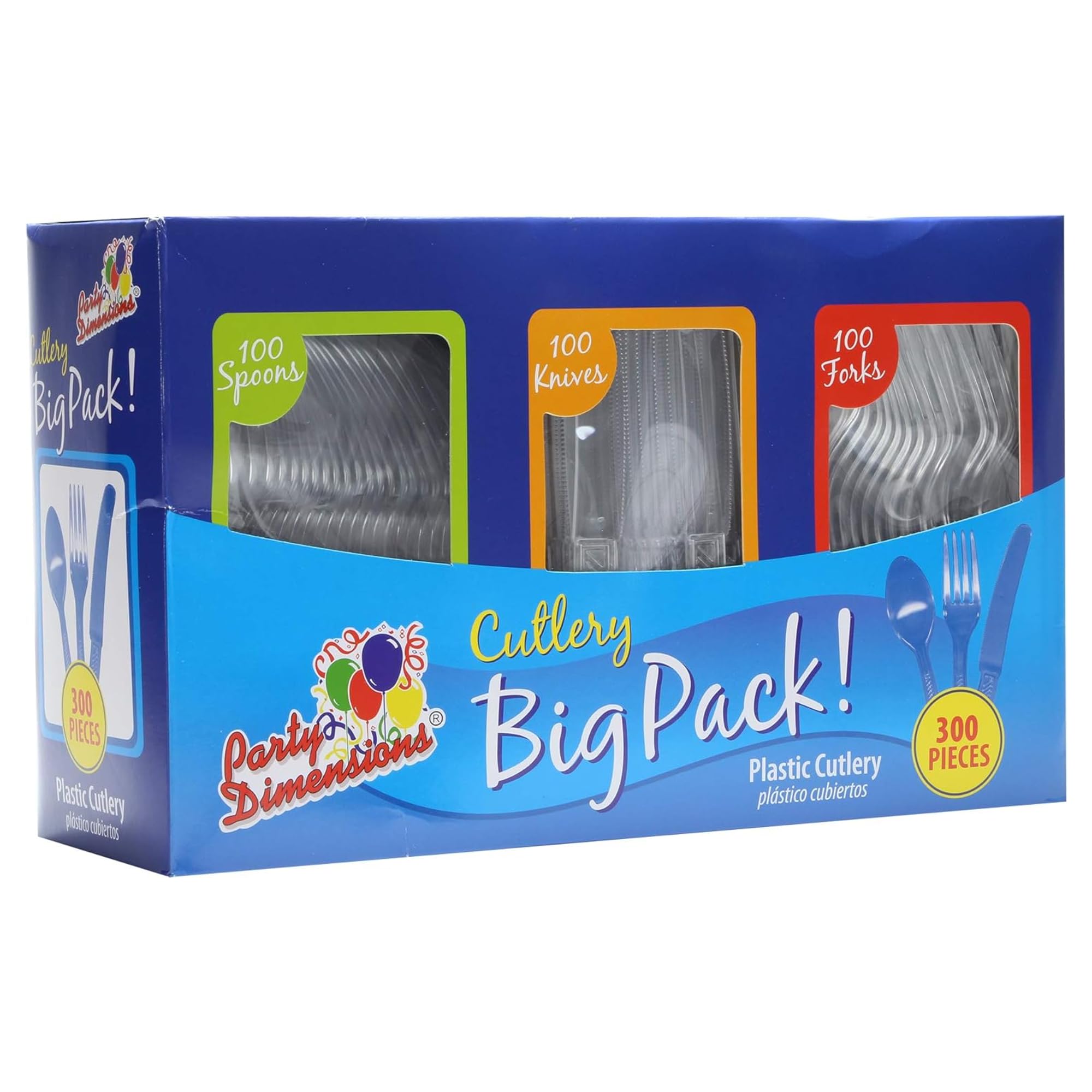 300-Piece Clear Plastic Cutlery Set - Disposable Silverware Utensils for Parties, Picnics & Events | Party Dimensions Combo Box
