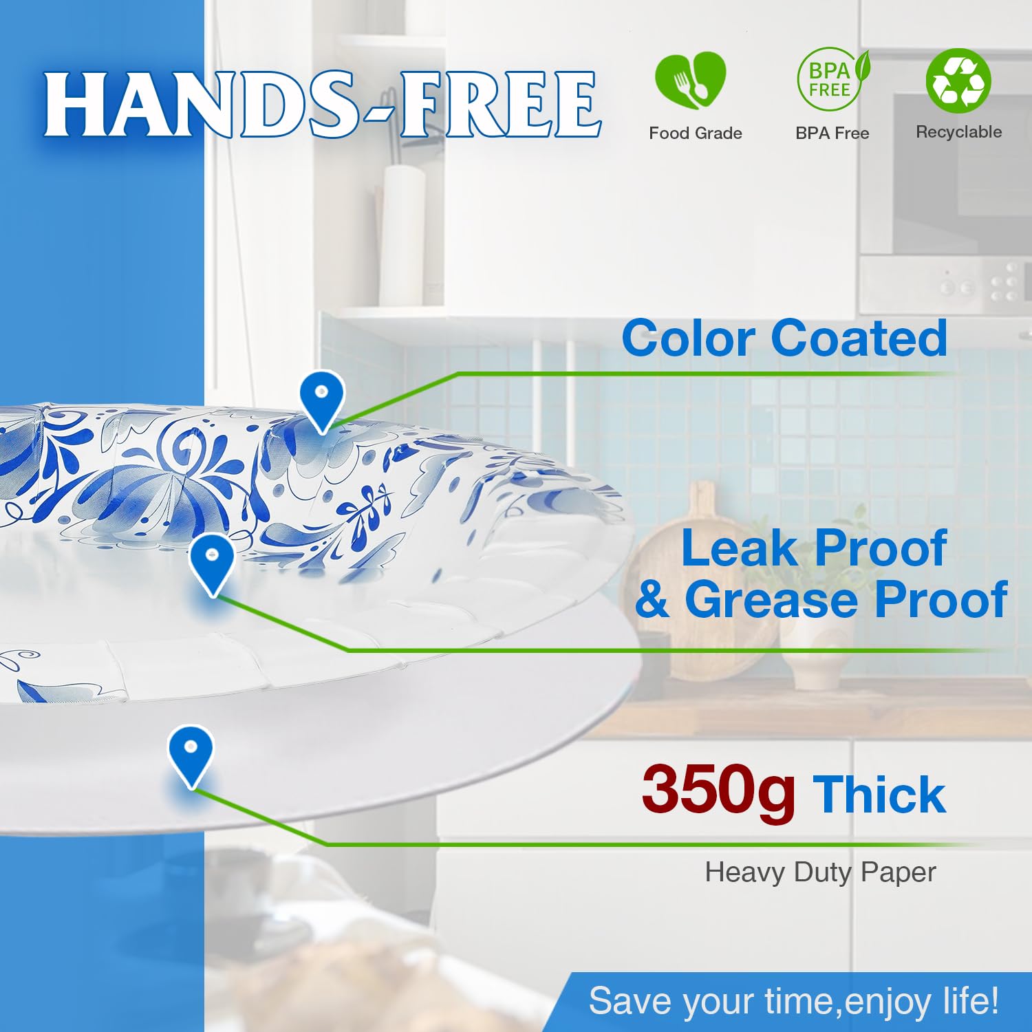 **Charmount 8.5 Inch Disposable Paper Plates Bulk (150 Count) – Soak Proof & Cut Proof, Floral Printed Blue Plates for Parties, BBQs, Picnics & Everyday Use**