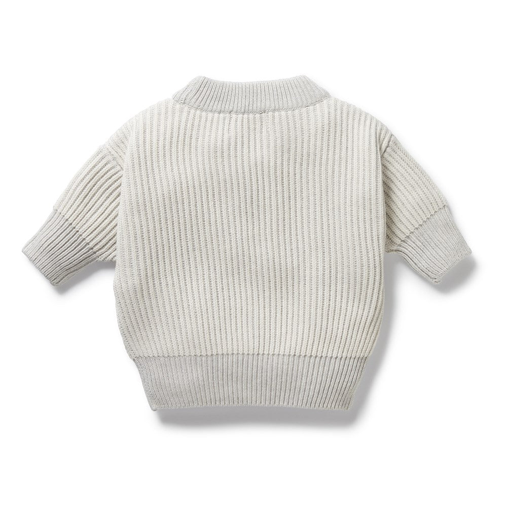 Grey Melange & Oatmeal Organic Cotton Knitted Ribbed Sweater for Women - Cozy Winter Pullover for Casual Outfits and Layering