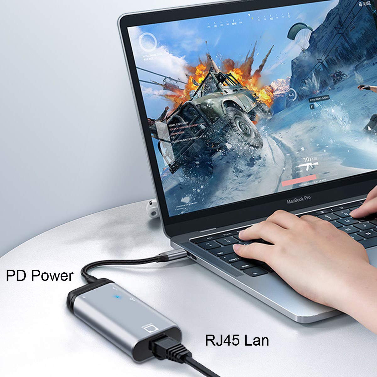 Fast USB-C to Gigabit Ethernet Adapter with PD Power Port - 1000Mbps LAN Network Dongle for MacBook, iPad Pro, Chromebook - Perfect for Home Office, Online Gaming & Video Conferencing