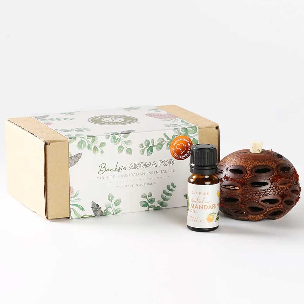 Banksia Aroma Pod Mini Gift Set - Natural Essential Oil Diffuser with Mandarin Scent for Home, Office, Yoga & Meditation Relaxation