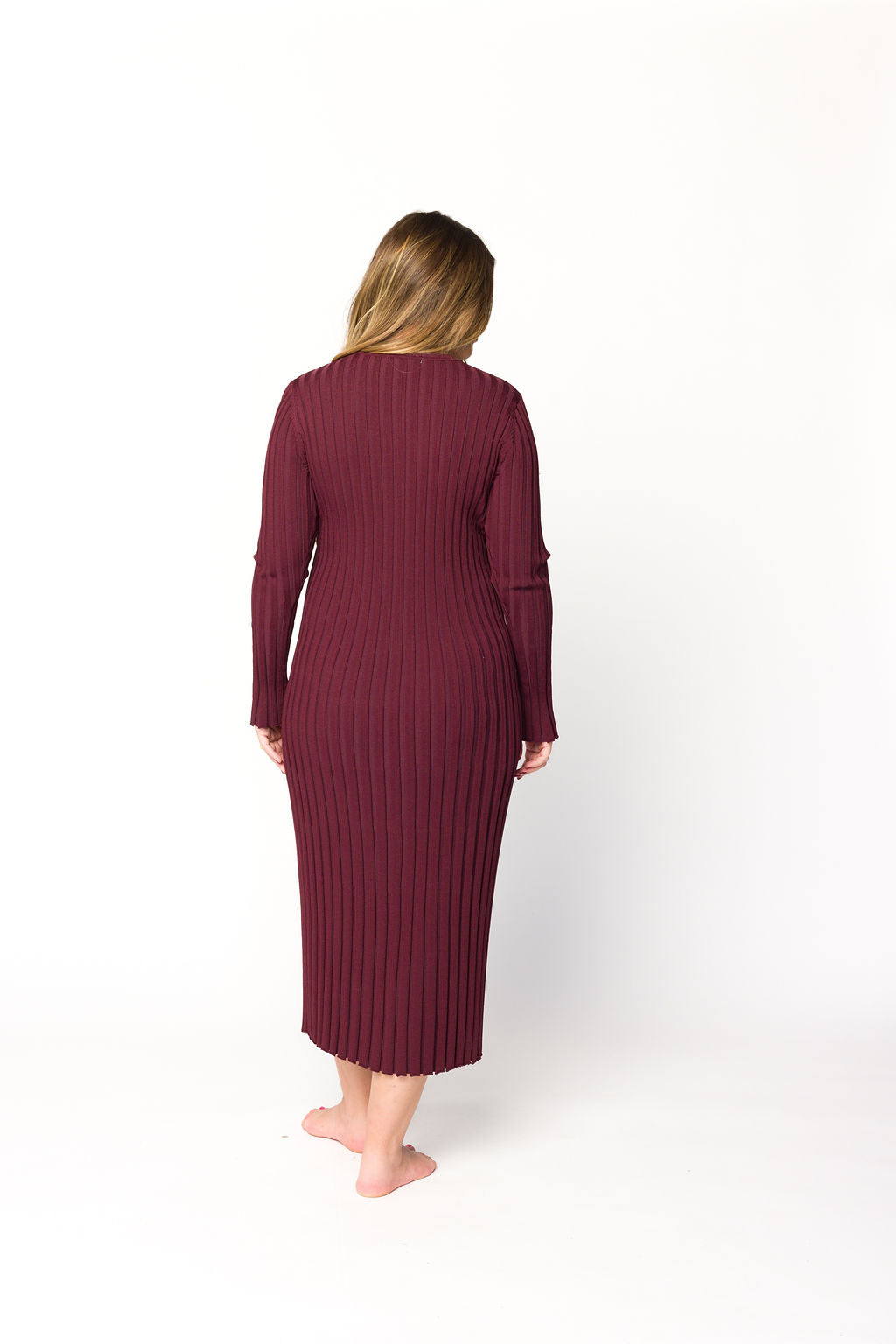 Colette Premium Long Sleeved Ribbed Knit Maxi Dress in Burgundy - Bump Friendly Maternity Dress for Pregnancy, Nursing & Postpartum - Perfect for Casual Wear, Office & Special Occasions