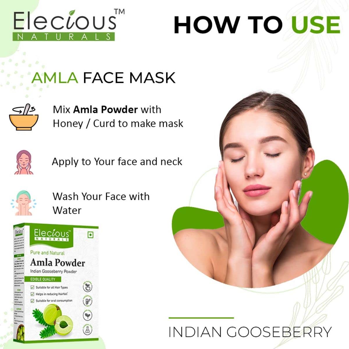 Elecious Naturals Amla Powder for Hair Growth & Skin Care - 250g | 100% Pure Indian Gooseberry Powder | No Preservatives, Dyes or Fragrance | Promotes Healthy Hair & Glowing Skin | Perfect for DIY Hair Masks, Face Scrubs & Ayurvedic Treatments