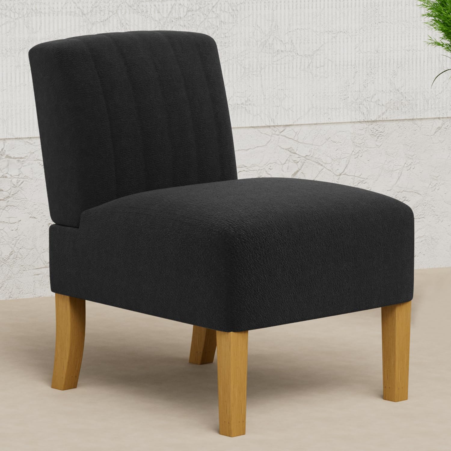 Gaussen Armless Accent Chairs for Living Room - Modern Slipper Chair with Solid Wood Legs, Upholstered Fabric Vanity Chair for Bedroom & Lounge - Perfect as Comfy Side Chair or Makeup Seat (Nero)