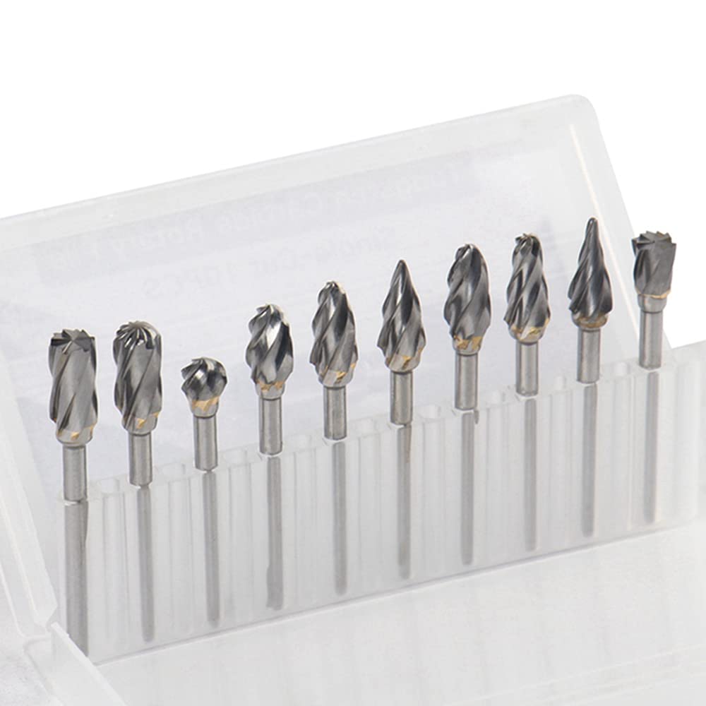 10PCS Carbide Rotary Files - Single Cutting Edge Drill Bits for Die Grinder, Metal Carving Tool Set with 1/8