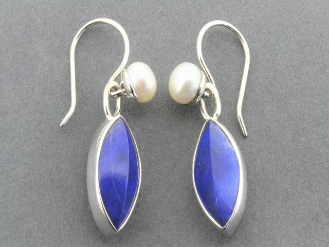 Elegant Lapis & Freshwater Pearl Earrings - Sterling Silver Almond Shape Dangle Earrings for Women - Perfect for Weddings, Parties & Special Occasions
