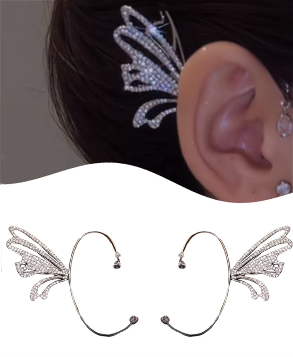 Sparkling Zircon Butterfly Ear Cuffs - No Piercing Clip-On Wrap Around Earrings for Women, Hypoallergenic Fashion Jewelry Gift (1 Pair) - Perfect for Parties, Weddings & Everyday Wear