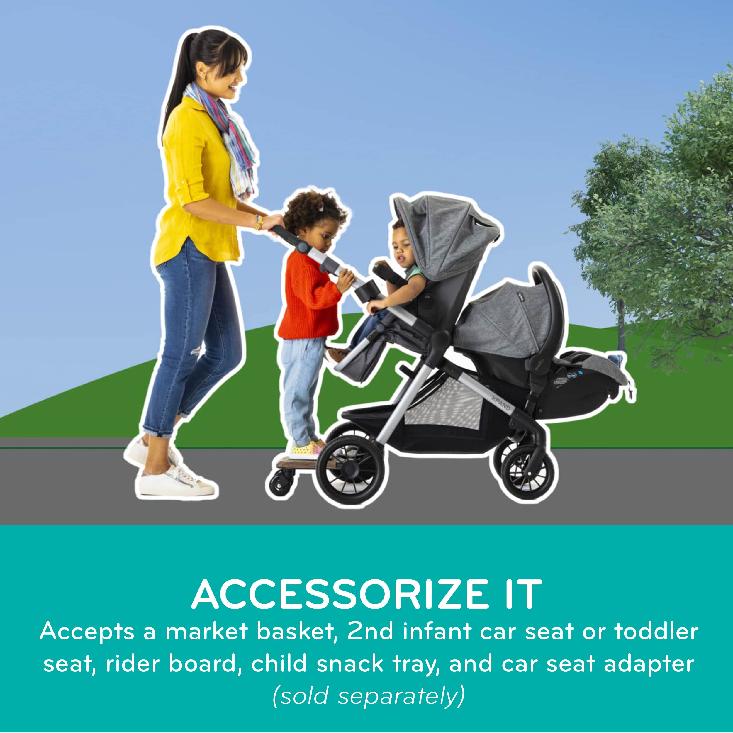 Evenflo Pivot Xpand Modular Travel System with SafeMax Infant Car Seat - Lightweight Stroller & Convertible Car Seat for Newborns to Toddlers - Perfect for Travel, Shopping & Daily Outings