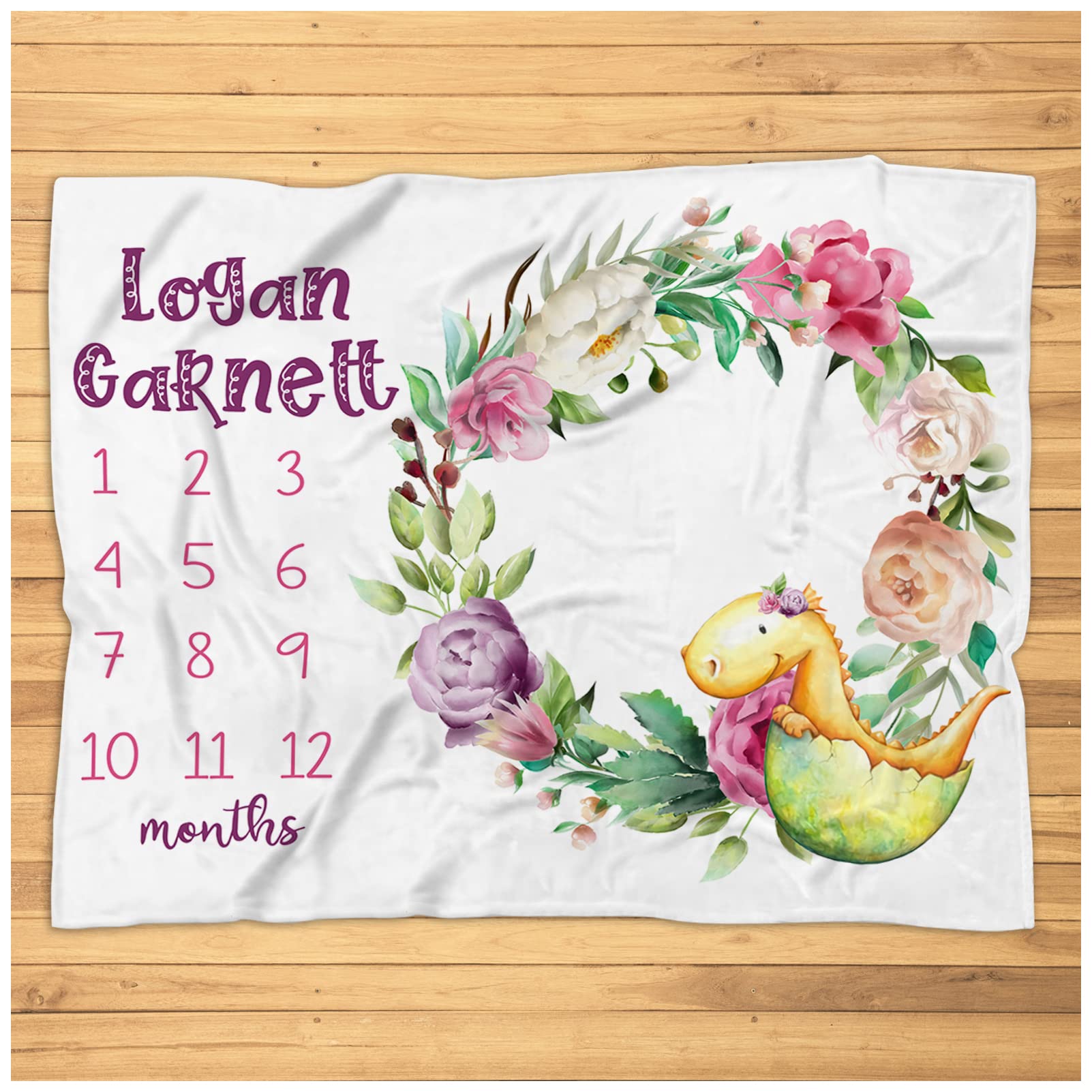 Baby Girl Milestone Blanket - Pink Purple Floral Dinosaur Design | Soft Plush Fleece Nursery Blanket for Tracking Monthly Growth | Perfect for Newborn Photos, First Birthday & Nursery Decor