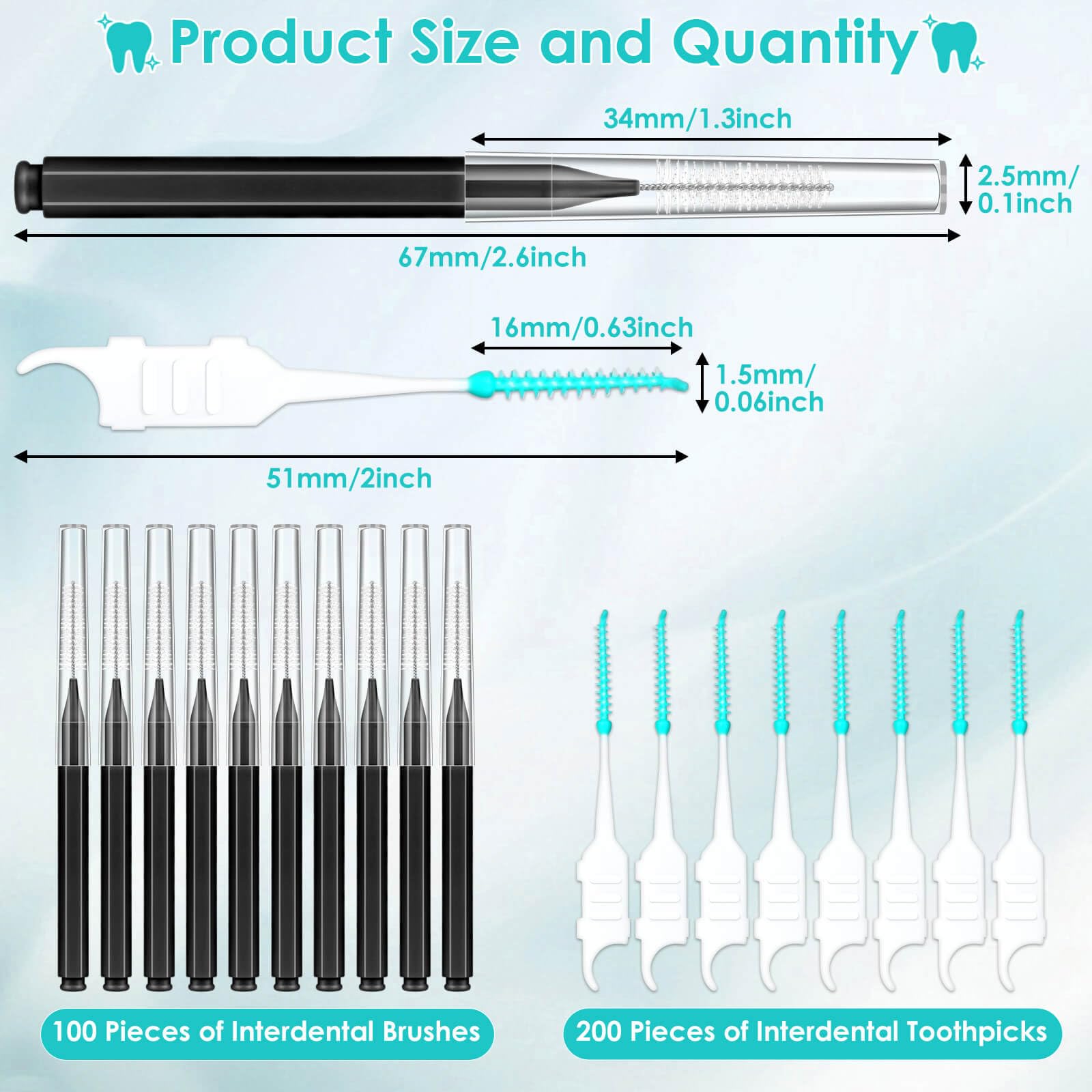 **Lezmarket 300PCS Soft & Bendable Interdental Brushes for Braces - Orthodontic Dental Cleaner, Teeth Flossers & Tooth Picks (Black) - Perfect for Braces Care, Oral Hygiene & On-the-Go Cleaning**