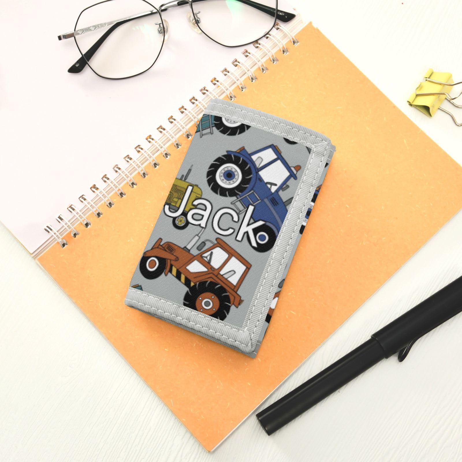 Personalized Kids Wallets for Boys & Girls - Custom Tractor Pattern Trifold Wallet for Toddlers & Teens - Unique Children's Purse for School, Travel & Everyday Use