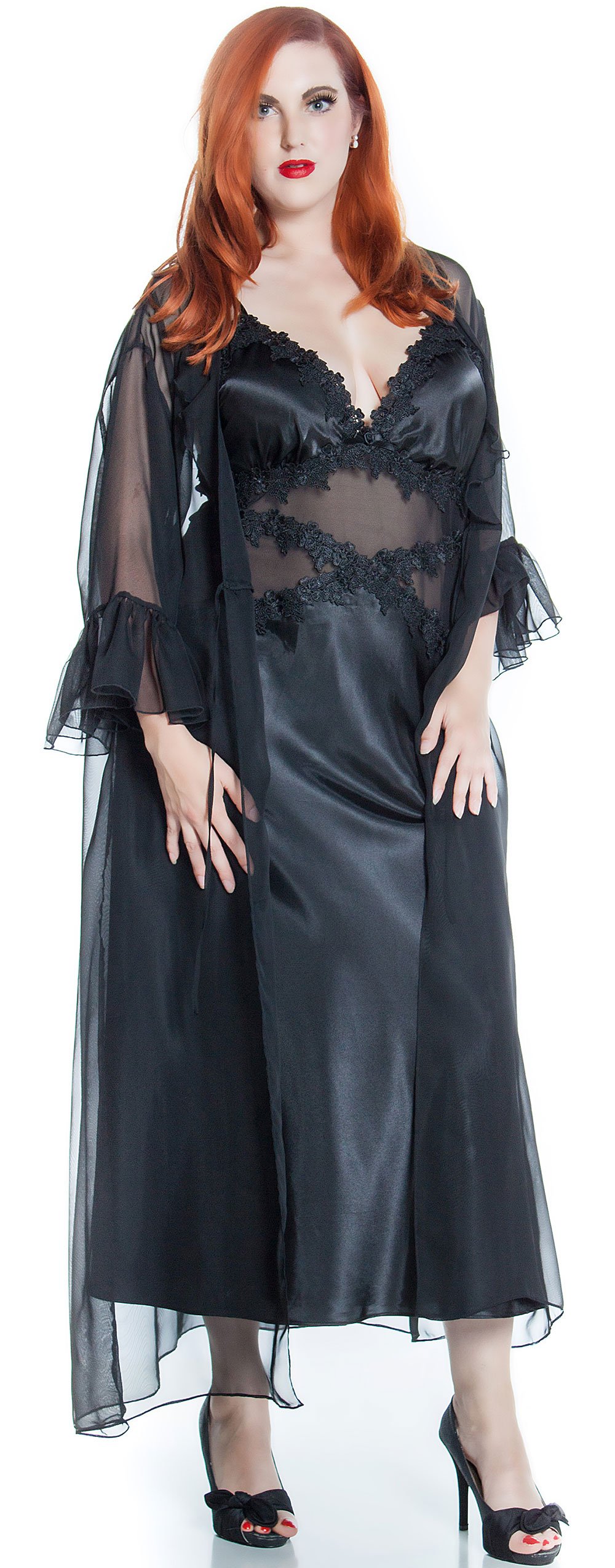 Silky Women's Nightgown & Chiffon Long Robe Set - Soft Sleepwear Loungewear for Comfortable Nights & Relaxing at Home - Perfect for Bedtime, Spa Days & Bridal Gifts (Size X/XX)