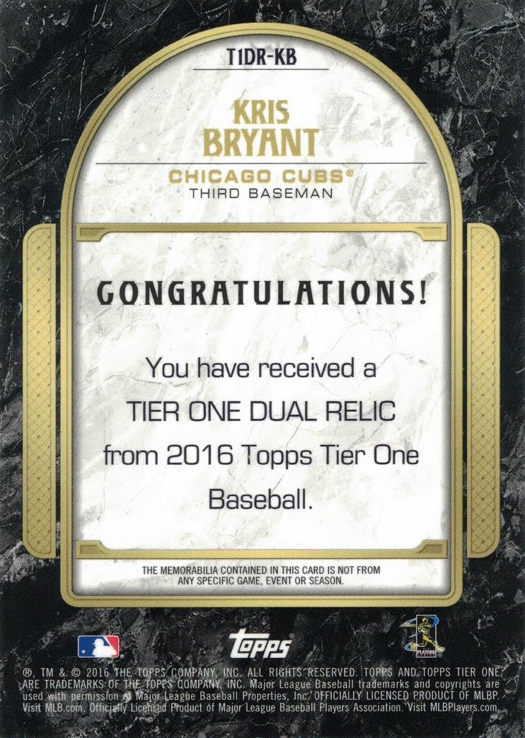 Kris Bryant Cubs Jersey Baseball Card - Game Worn Relic - Limited Edition 50 - Perfect for Collectors & Fans