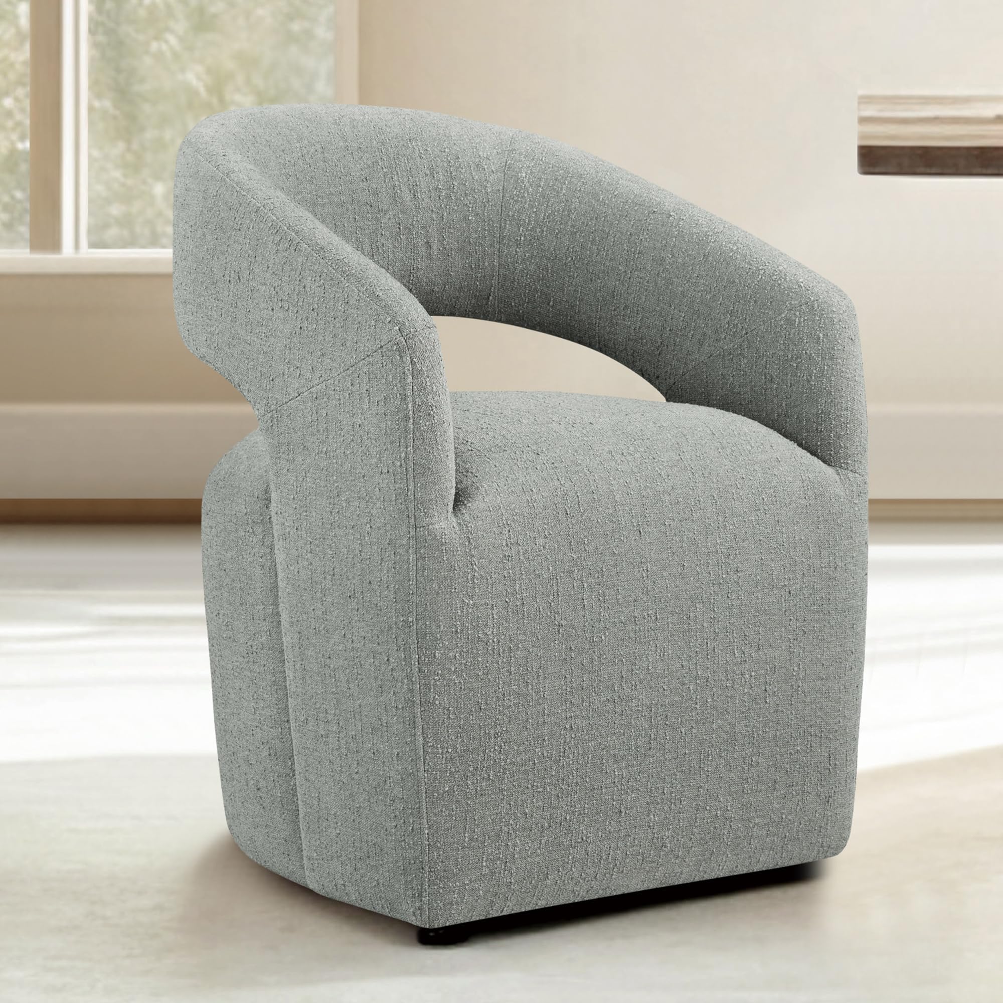 Modern Upholstered Barrel Armchairs with Casters - No Assembly Dining Chairs Set of 2 (Fog Gray) - Perfect for Dining Room, Bedroom, Living Room & Home Office