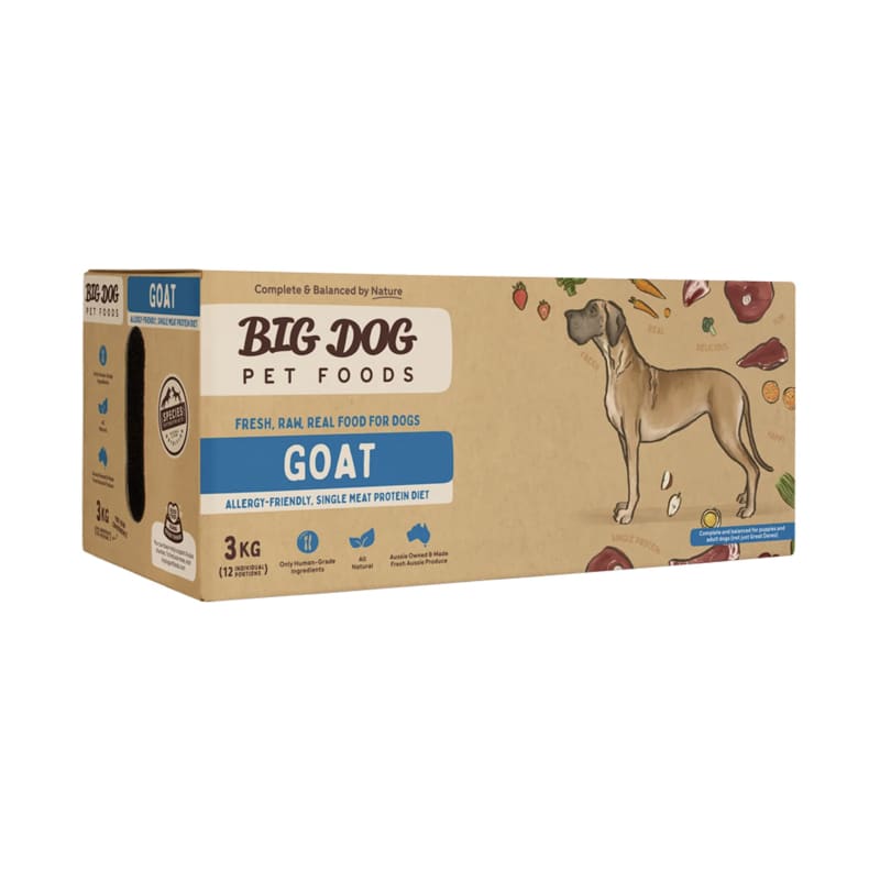 Premium Big Dog BARF Goat Frozen Raw Dog Food - 3kg Natural Protein for Large Breeds | Perfect for Raw Diet, Allergies & Sensitive Stomachs | High-Quality Nutrition for Active Dogs