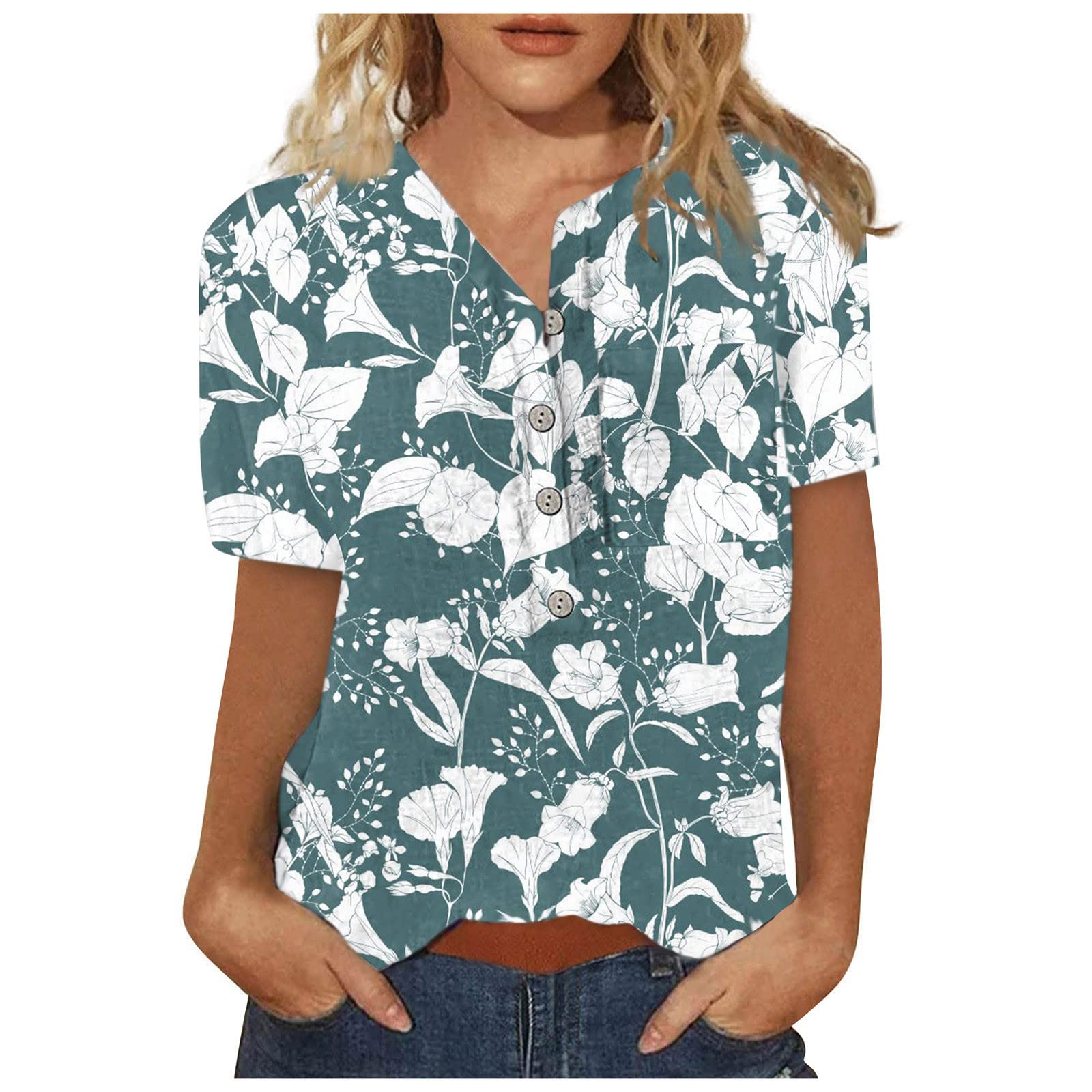 SNKSDGM Women's 3/4 Sleeve Vintage Floral Print Round Neck Casual Loose Fit T-Shirt Blouse - Perfect for Holiday, Vacation & Spring Outfits