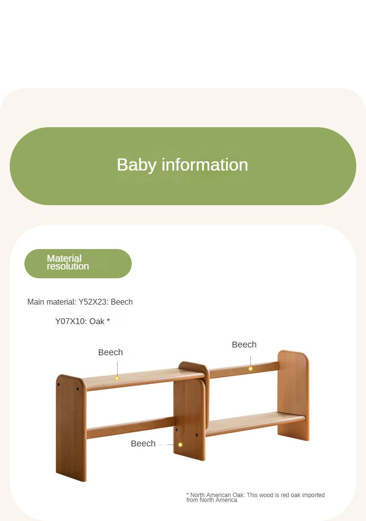 Solid Wood Kids Bookshelf - Beech, Oak, Poplar - Multi-Functional Storage Shelf for Bedroom, Playroom & Nursery Organization