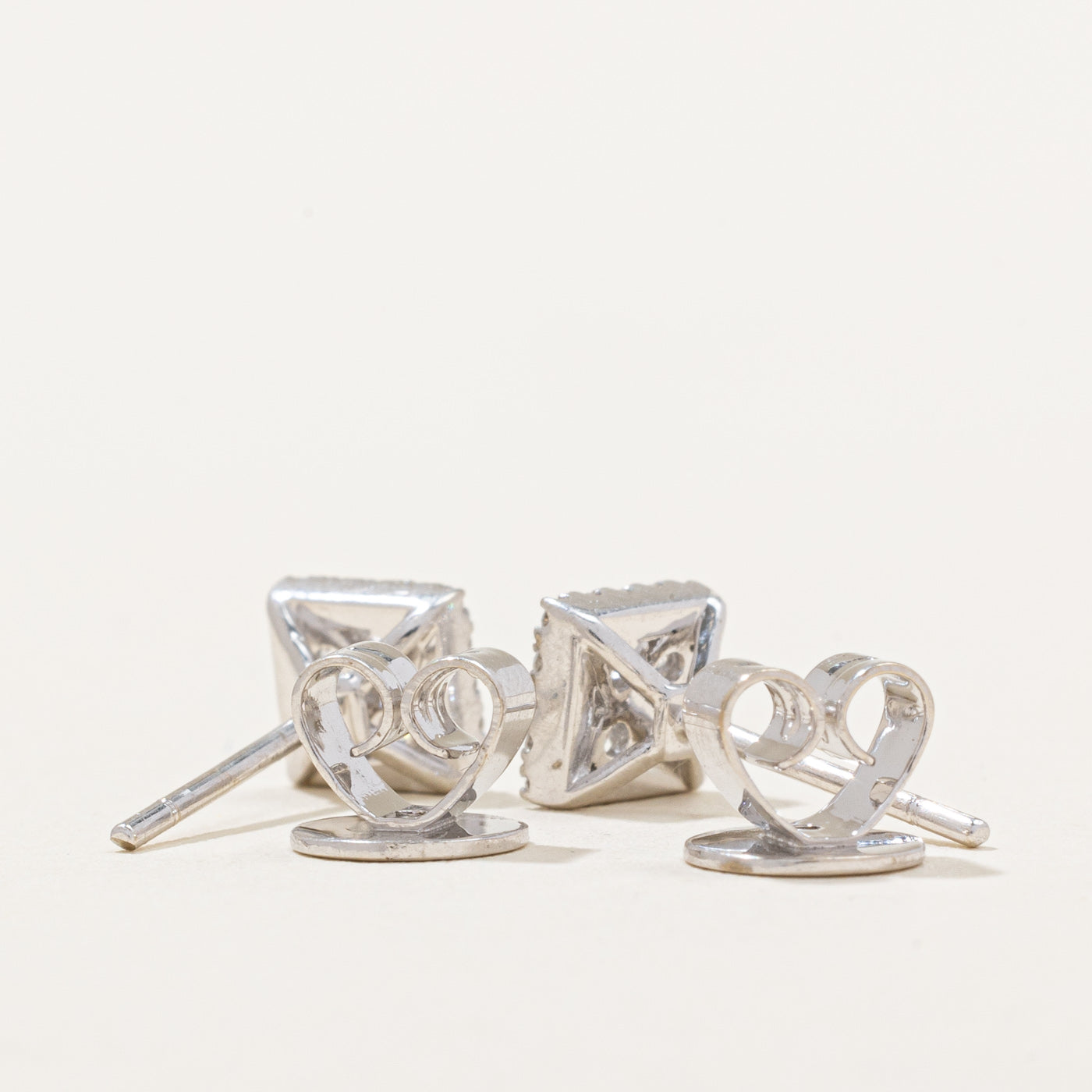 Square Diamond Stud Earrings 0.40ctw | Round Cut 14K White Gold Earrings for Women | Perfect for Everyday Wear, Wedding & Anniversary Gifts