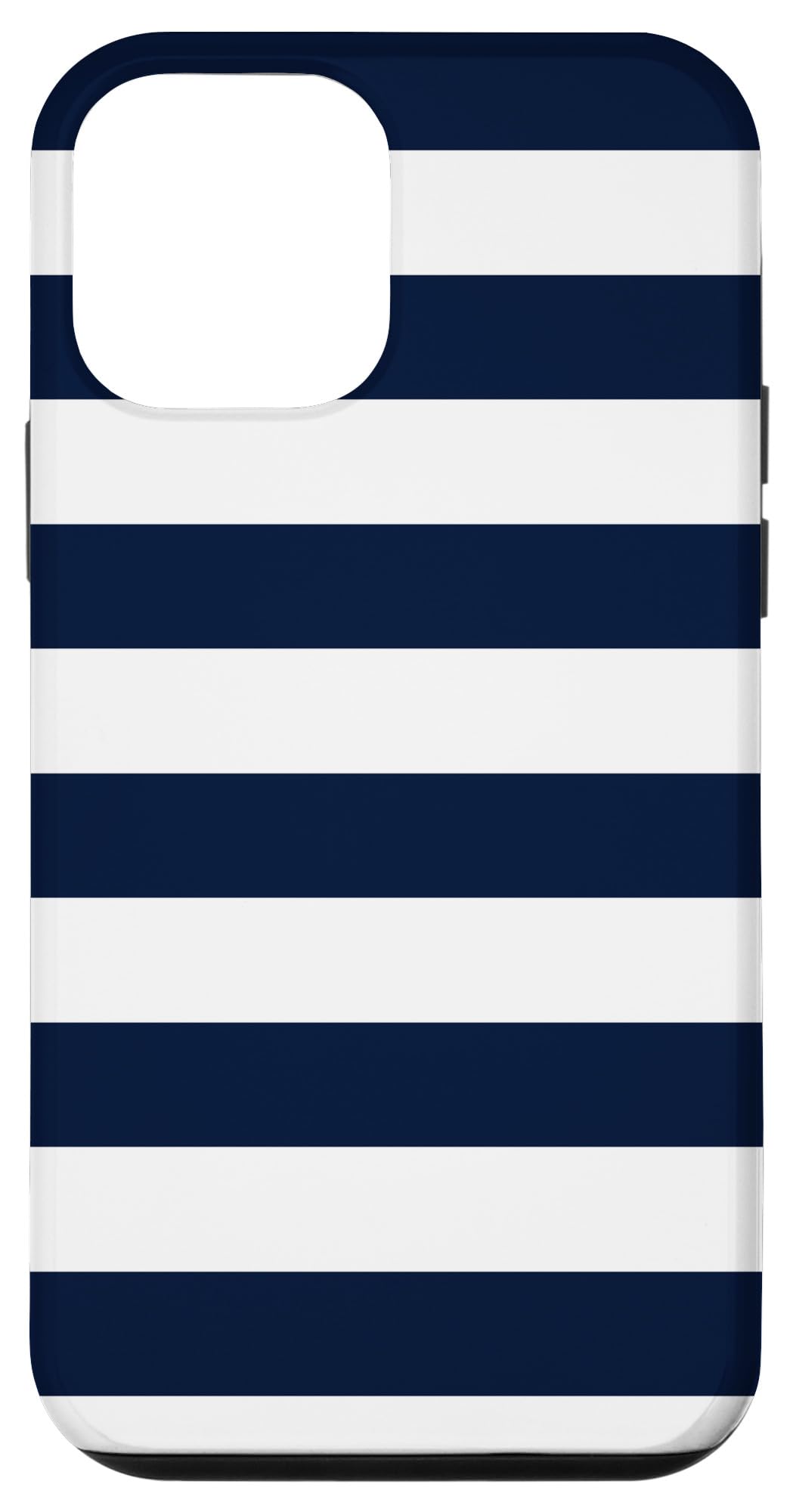 iPhone 12 Mini Case - Trendy Navy Blue & White Horizontal Stripes Design | Slim Protective Cover for Everyday Use, Work & Travel