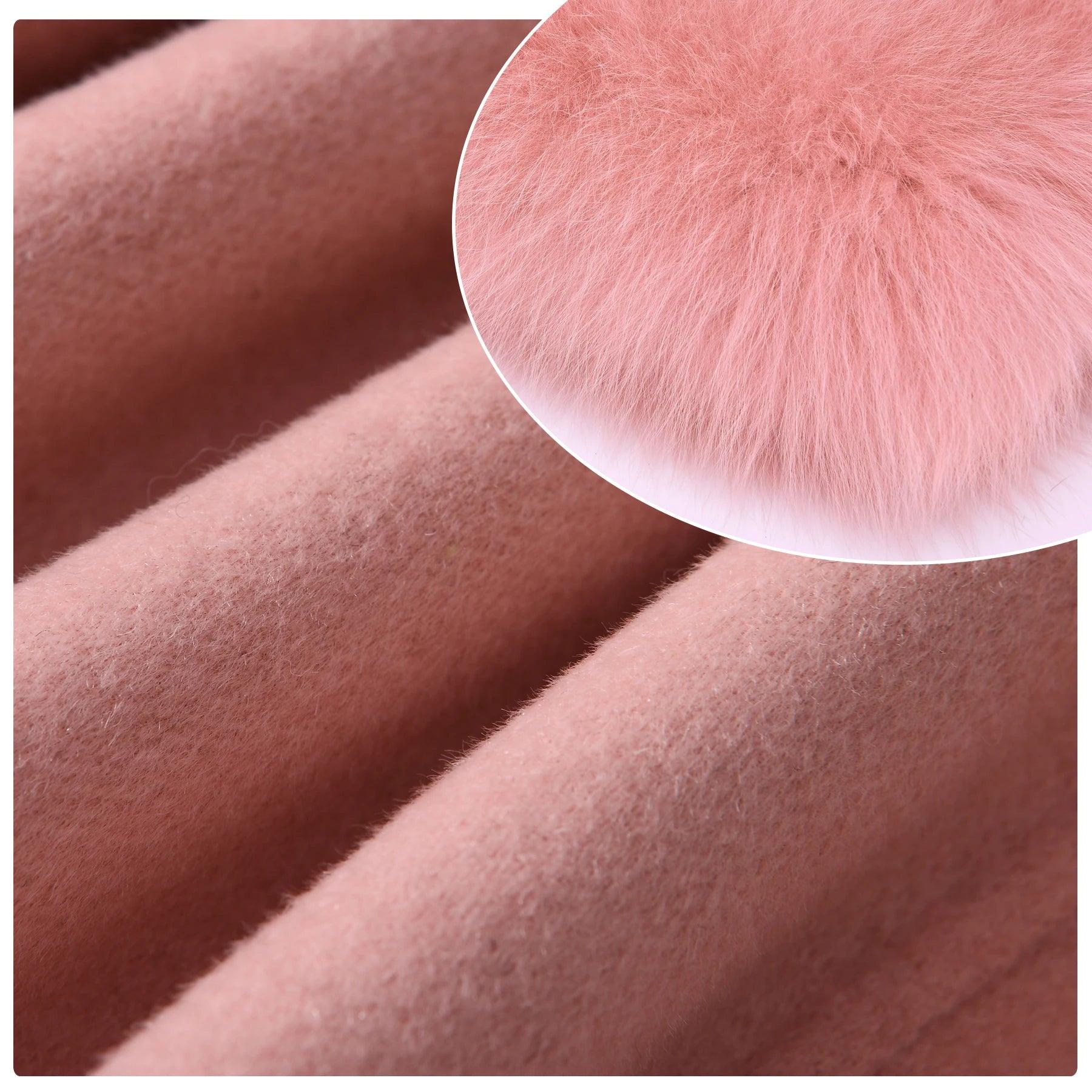 Luxury Women's Cashmere Wool Coat with Real Fur Collar - Winter Cropped Jacket, Full Sleeves & Pockets - Streetwear Outerwear for Cold Weather & Fashion Outings