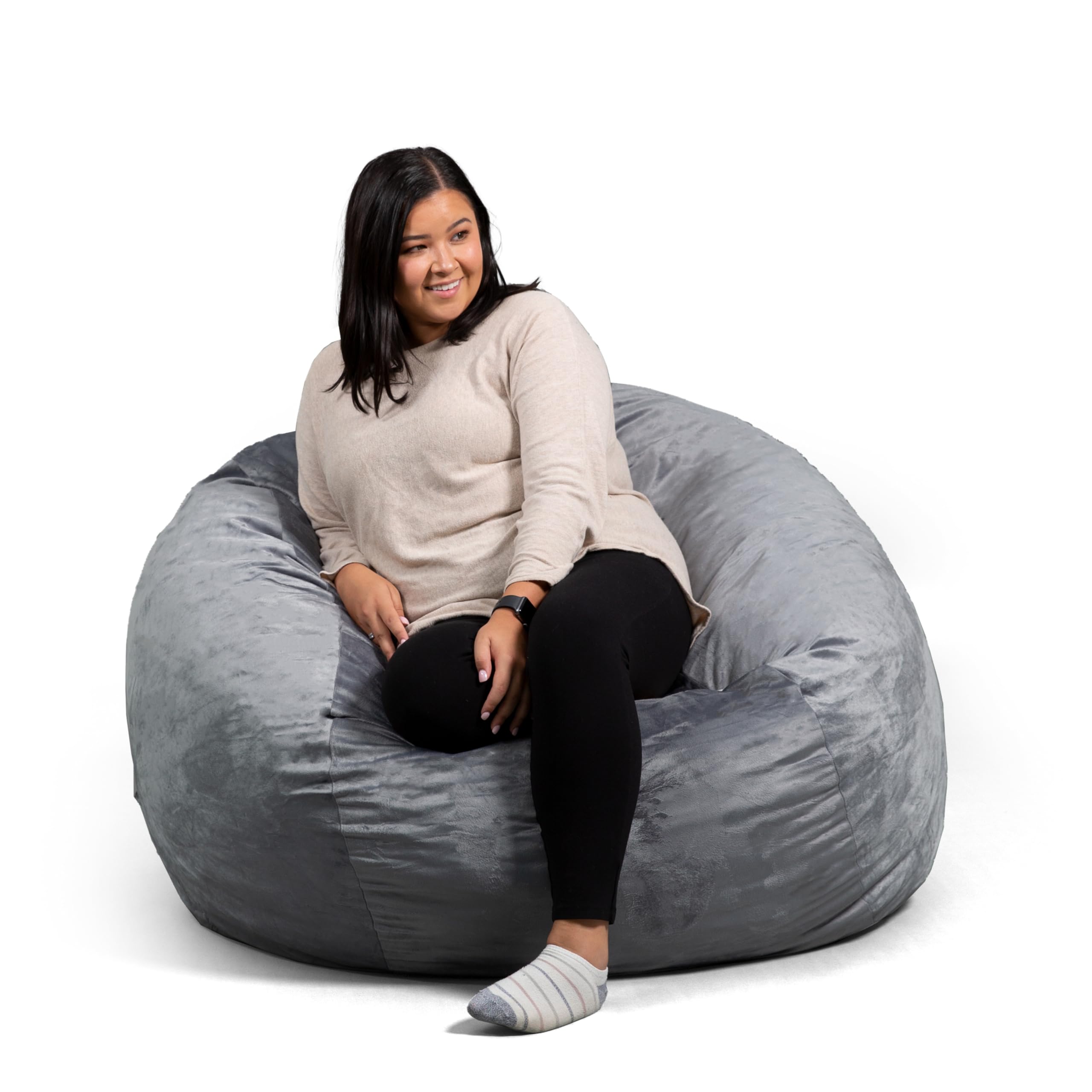 Big Joe Fuf Large Foam Filled Bean Bag Chair with Removable Cover - Ultra Soft Gray Plush Polyester, 4 Feet Oversized Comfort for Adults & Teens - Perfect for Living Room, Game Room, Dorm & Relaxation
