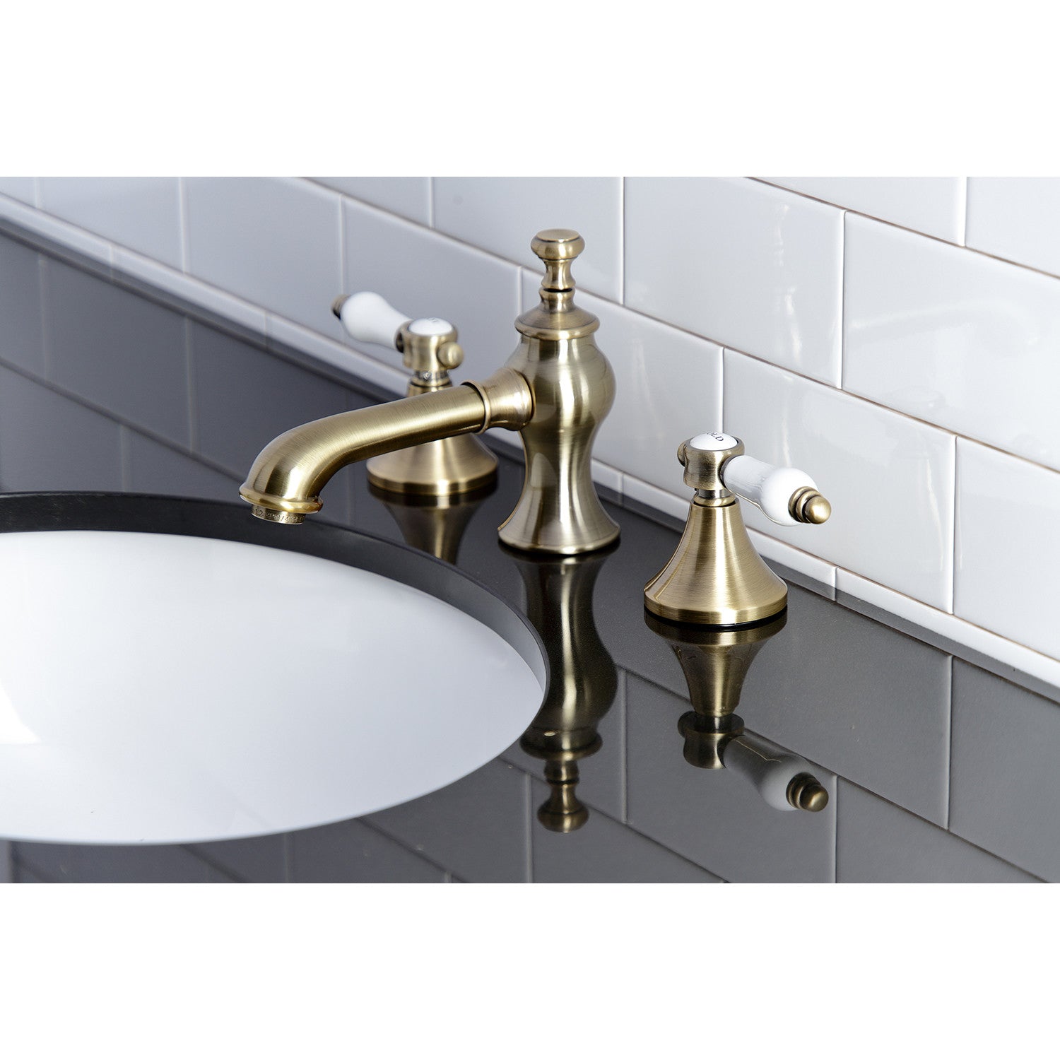 Bel Air KC7063BPL Two Handle 3 Hole Widespread Bathroom Faucet with Brass Pop Up Drain - Antique Brass Finish for Vanity Sink - Perfect for Modern & Traditional Bathroom Decor