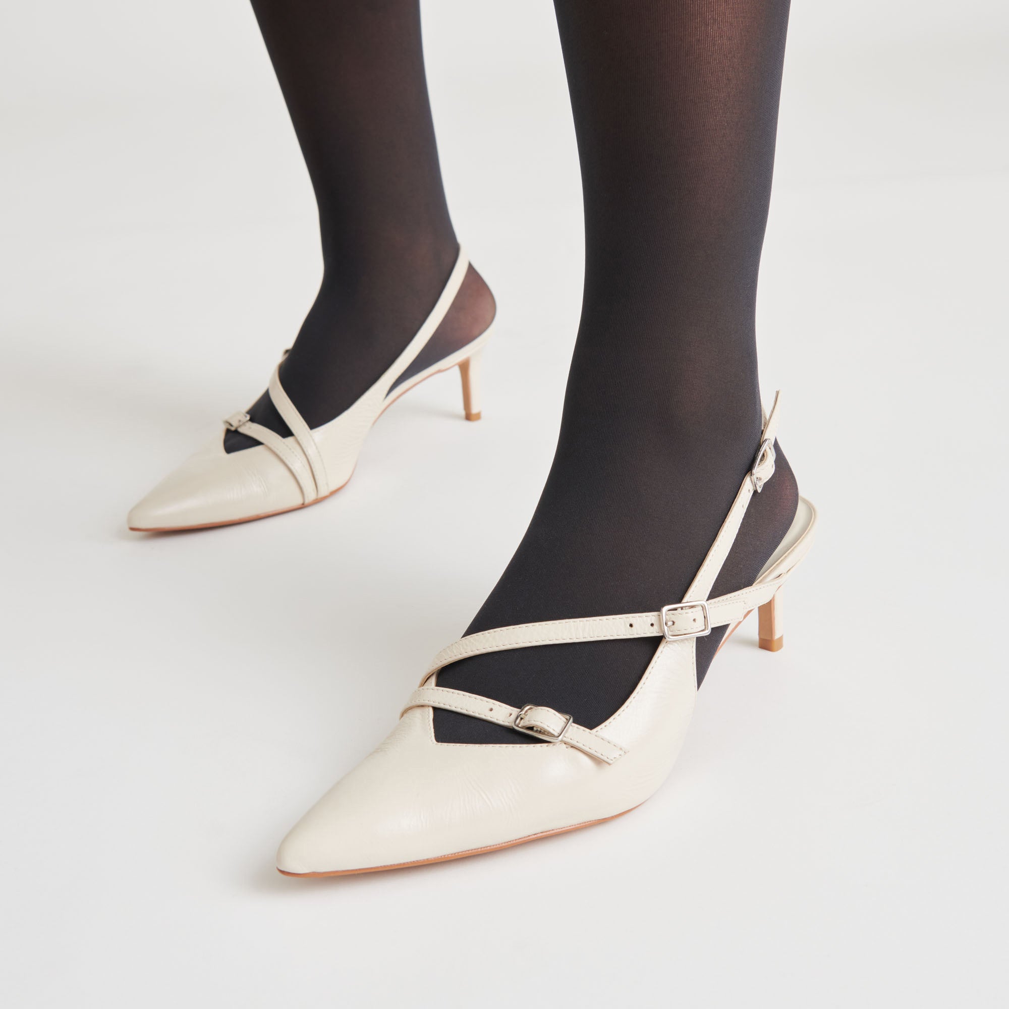 PAMLA Women's Mid Heel Pumps in Ivory Crinkle Patent Leather - Perfect for Office, Parties & Special Occasions