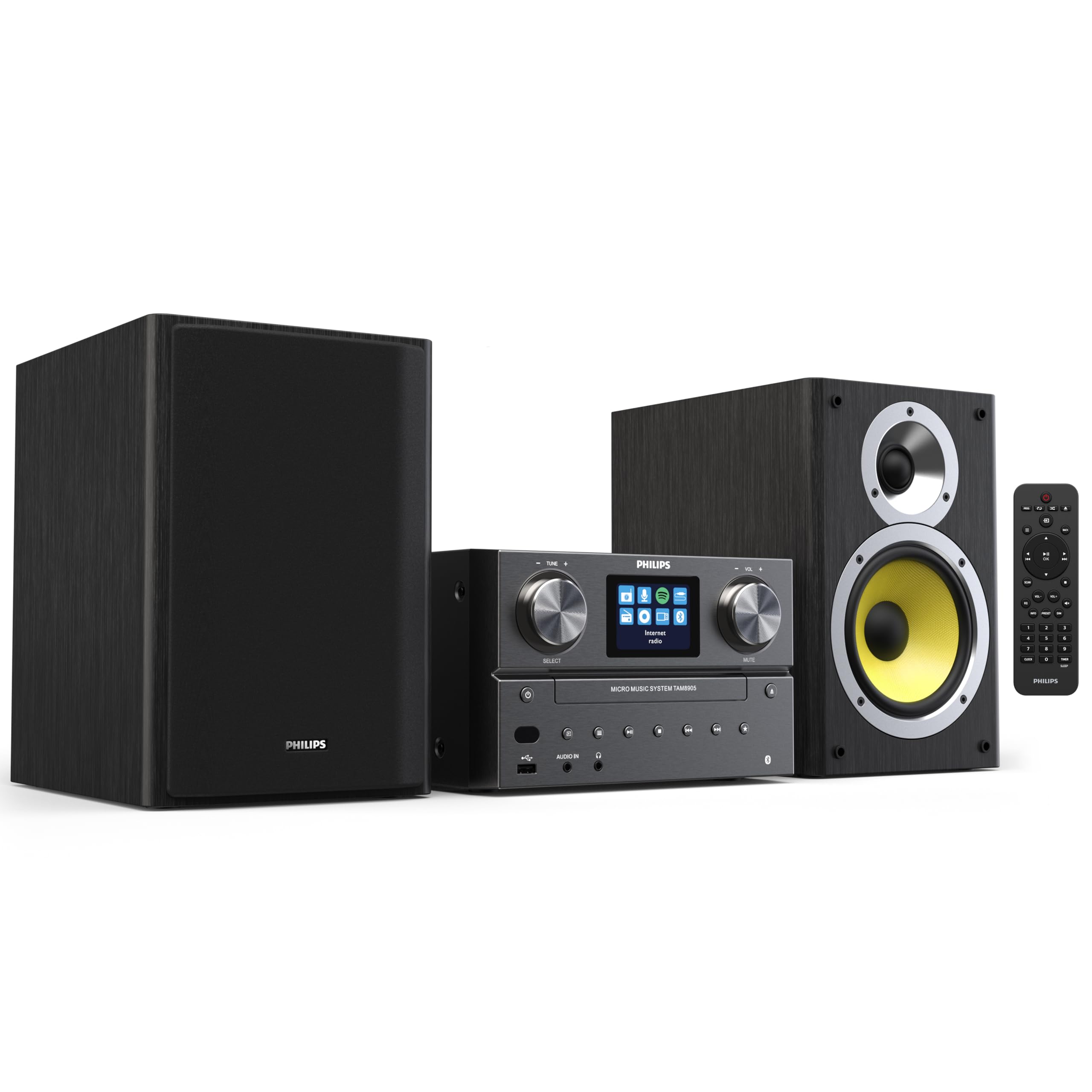 Philips Bluetooth & WiFi Stereo System with CD Player, Spotify, Internet Radio, FM Radio & MP3 Playback - 100W Powerful Sound with Crisp Highs & Rich Bass - Remote Control Included - Perfect for Home Entertainment, Parties & Relaxing Music Sessions