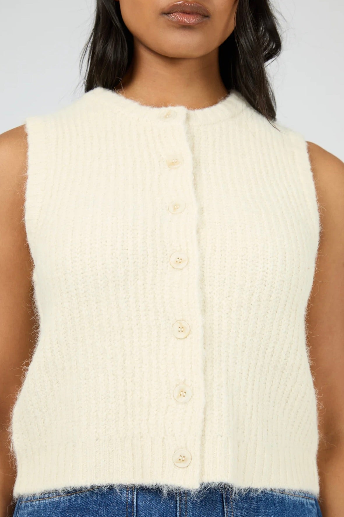 Aya Women's Vanilla Knit Button Through Vest - Cozy Layering Piece for Fall & Winter Outfits | Perfect for Casual Wear, Office & Date Nights