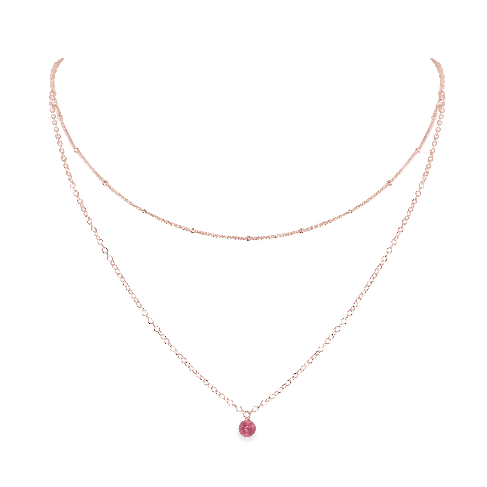 14k Rose Gold Filled Pink Tourmaline Layered Choker Necklace - Elegant Layered Jewelry for Women, Perfect for Date Night, Wedding & Special Occasions