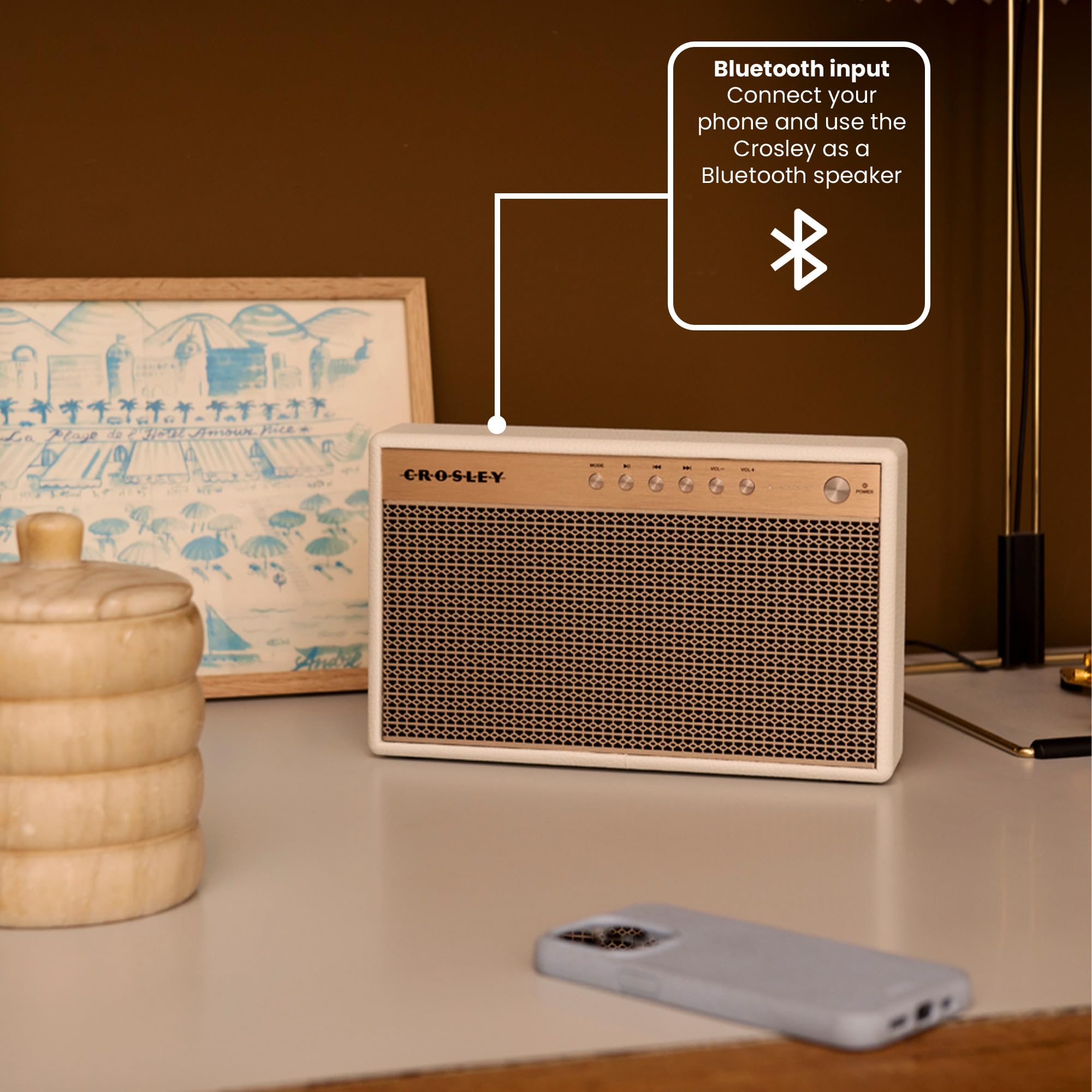 Crosley Montero Retro Bluetooth Speaker - Portable Wireless Speaker with 20W Power, 8H Playtime & USB Charger (White) - Perfect for Home, Office, Travel & Outdoor Parties