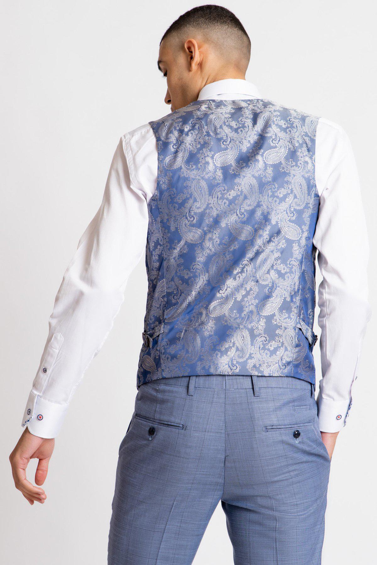 Stylish Blue Grey Check Single Breasted Waistcoat for Men - Perfect for Weddings, Business Meetings & Formal Occasions