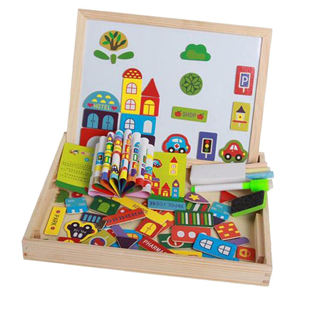 Enakshi Kids Wooden Magnetic Drawing Board with Jigsaw Puzzles - Montessori Educational Toys for Toddlers & Preschoolers | Perfect for Home Learning, Travel & Creative Play