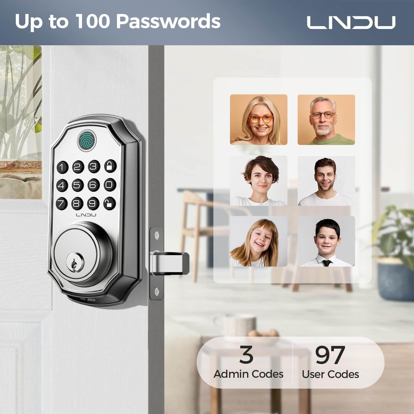 Smart LNDU D280 Keyless Entry Door Lock - Fingerprint, App Control, Auto-Lock - Secure Your Home, Office & Vacation Rental