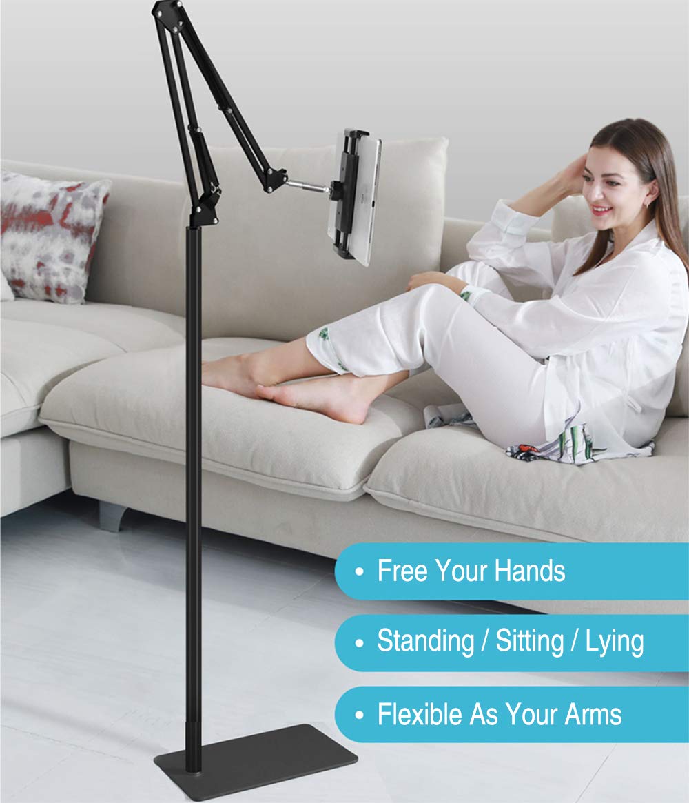 Adjustable Tablet Floor Stand - Universal Overhead Bed Phone Holder for iPhone, iPad Pro/Air/Mini, Samsung Tab, Kindle & E-Readers | Height & Angle Adjustable - Perfect for Reading, Watching Videos & Hands-Free Use in Bed or Living Room