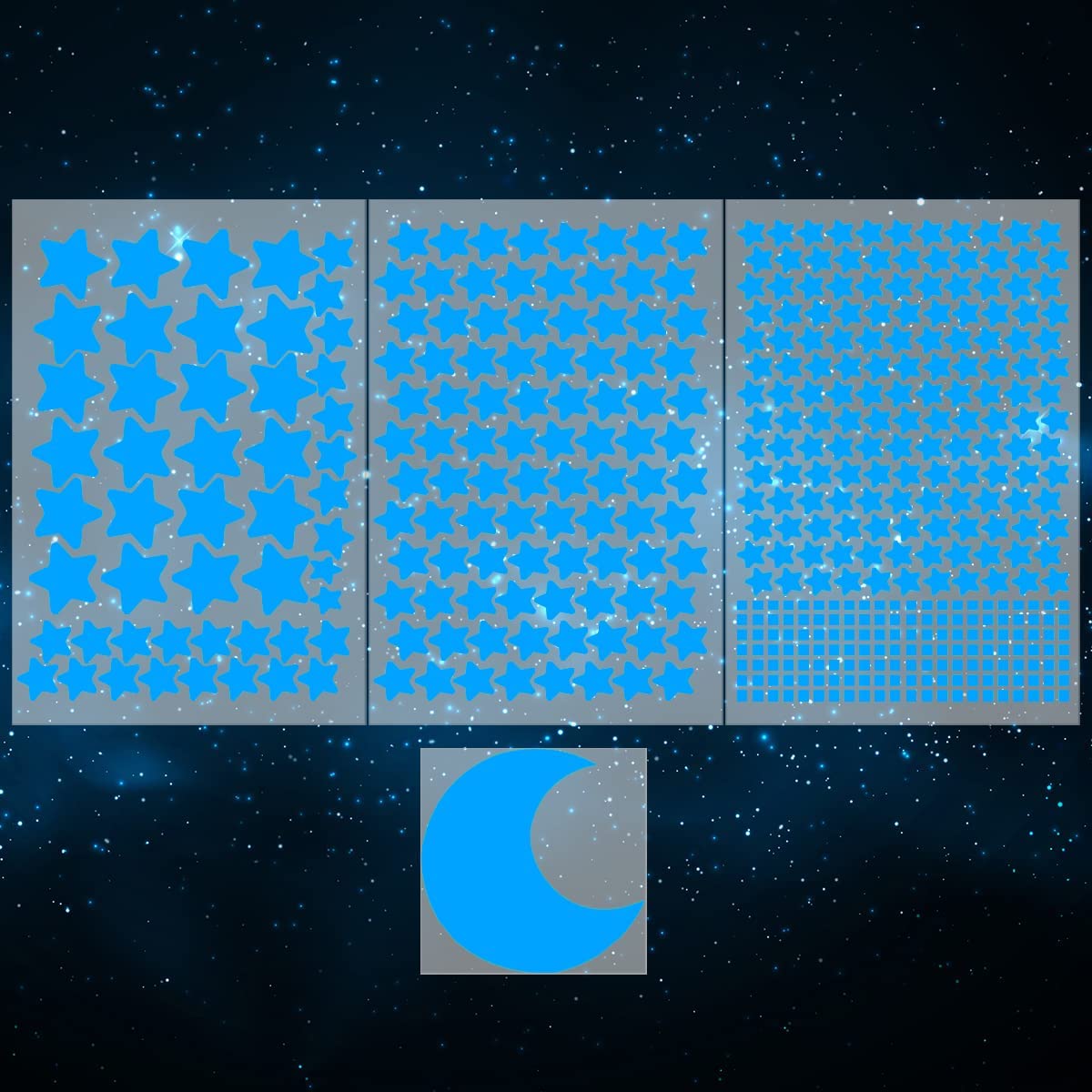 Glow in The Dark Stars for Ceiling and Wall - Blue Glow Ceiling Stars for Kids Bedroom Decor, Wall Stickers - Perfect for Nursery, Playroom, and Relaxing Nighttime Ambiance